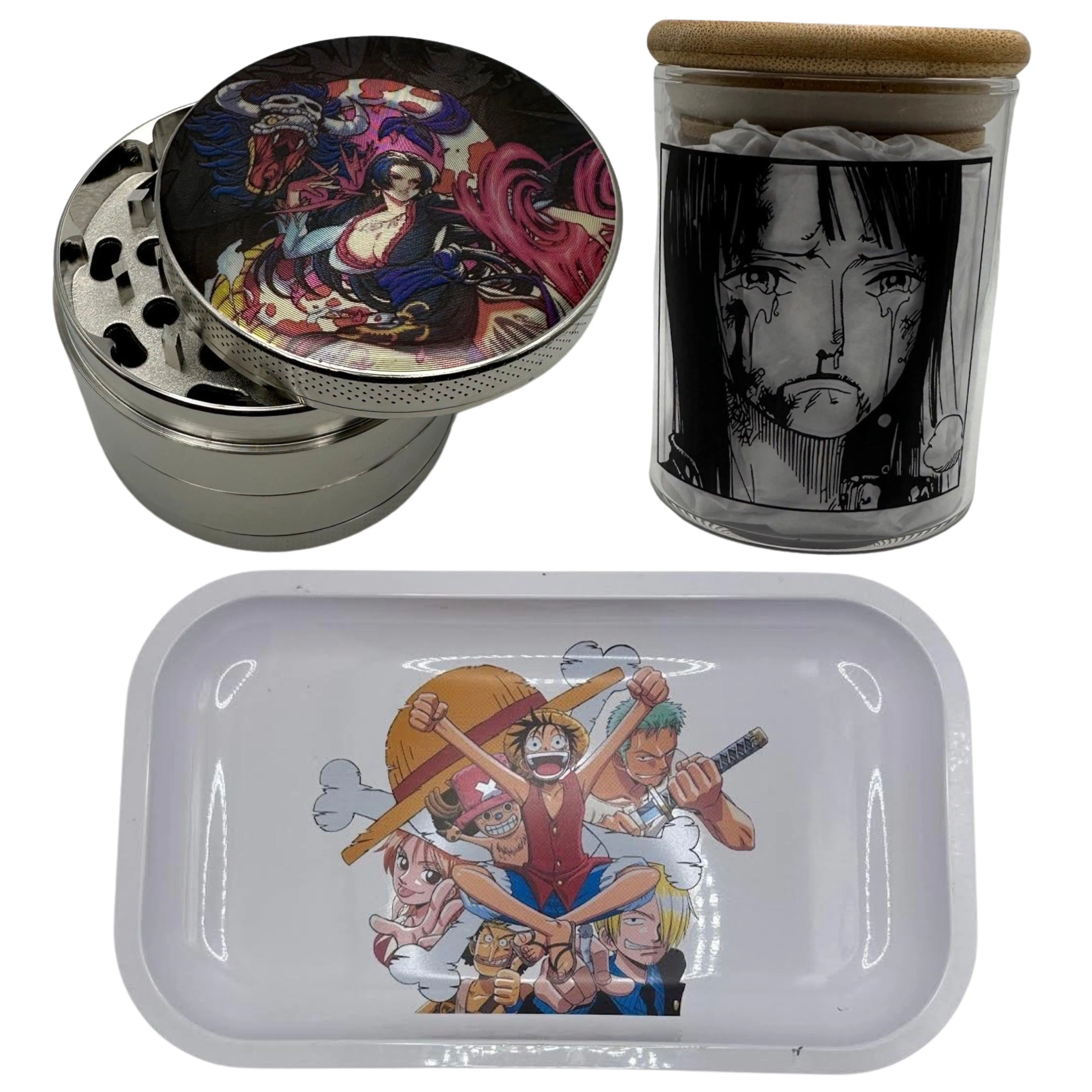 One Piece Anime Spice Grinder, Stash Jar, Rolling Tray Set