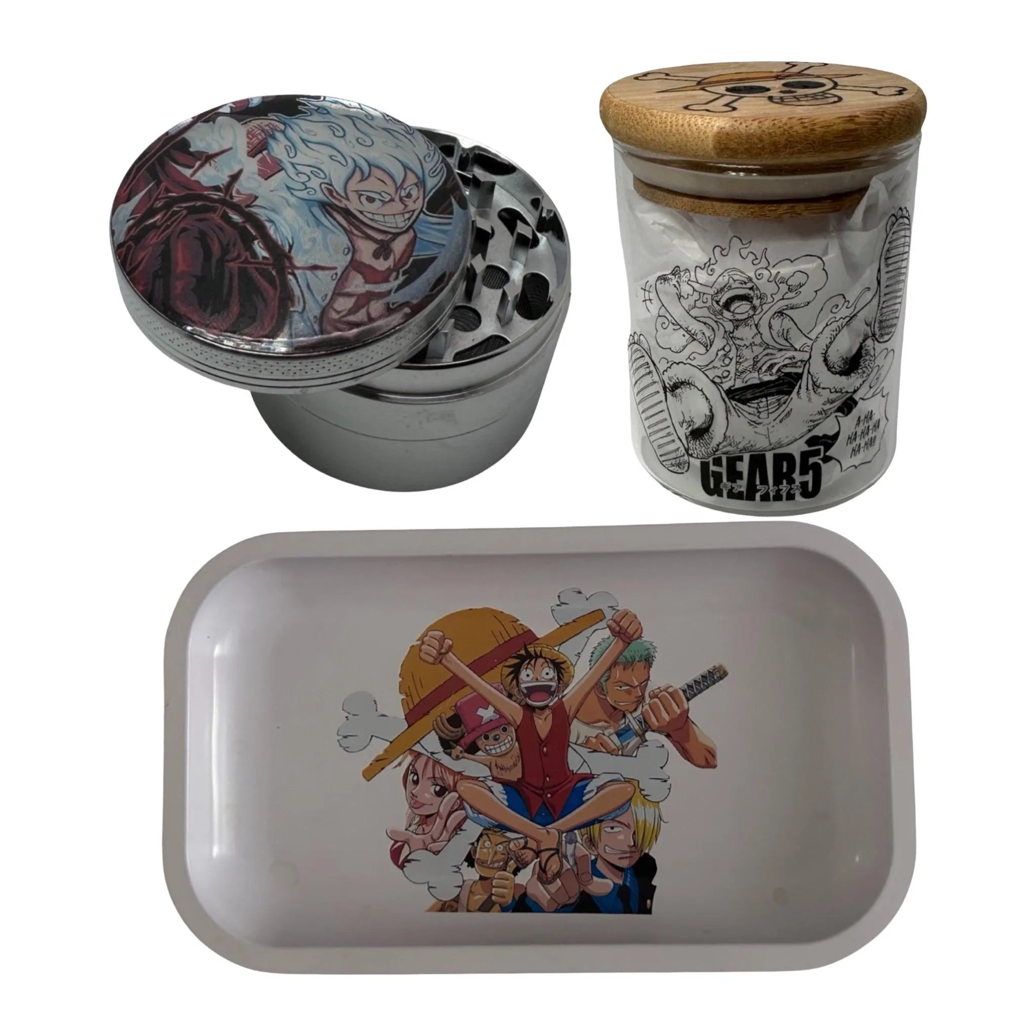 One Piece Anime Spice Grinder, Stash Jar, Rolling Tray Set