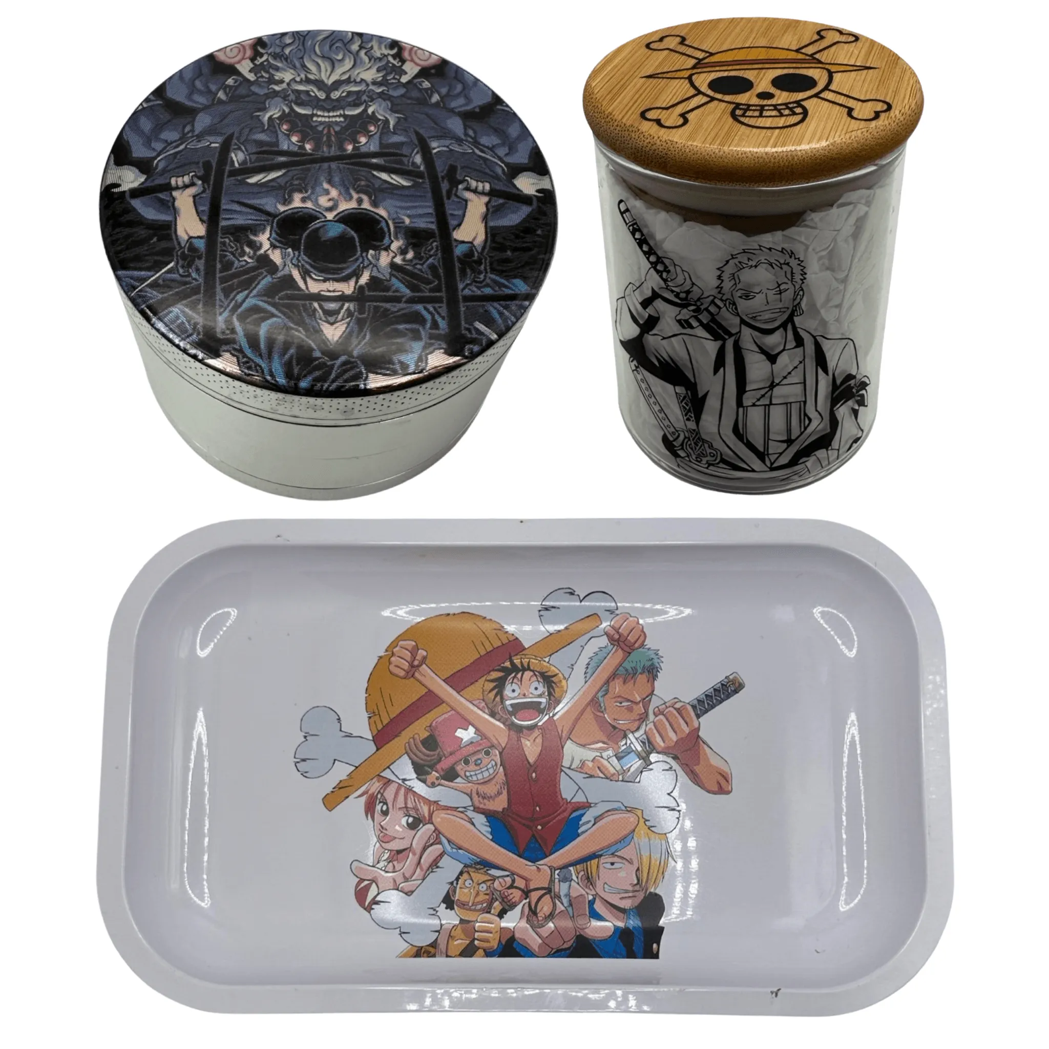 One Piece Anime Spice Grinder, Stash Jar, Rolling Tray Set