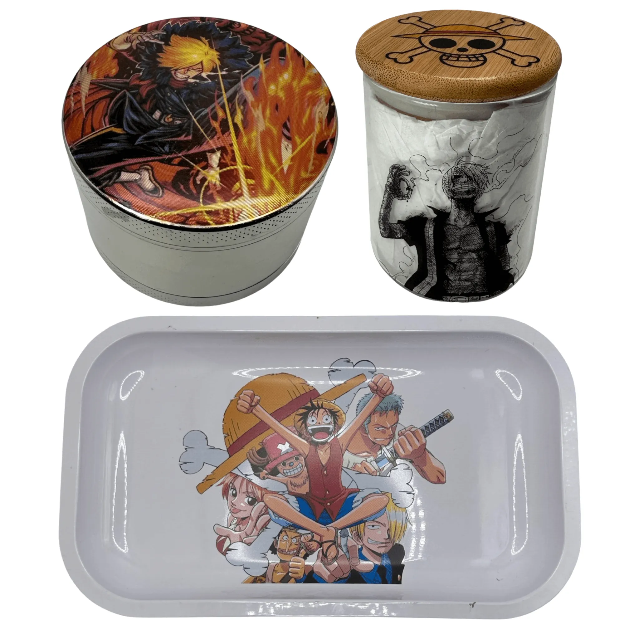 One Piece Anime Spice Grinder, Stash Jar, Rolling Tray Set