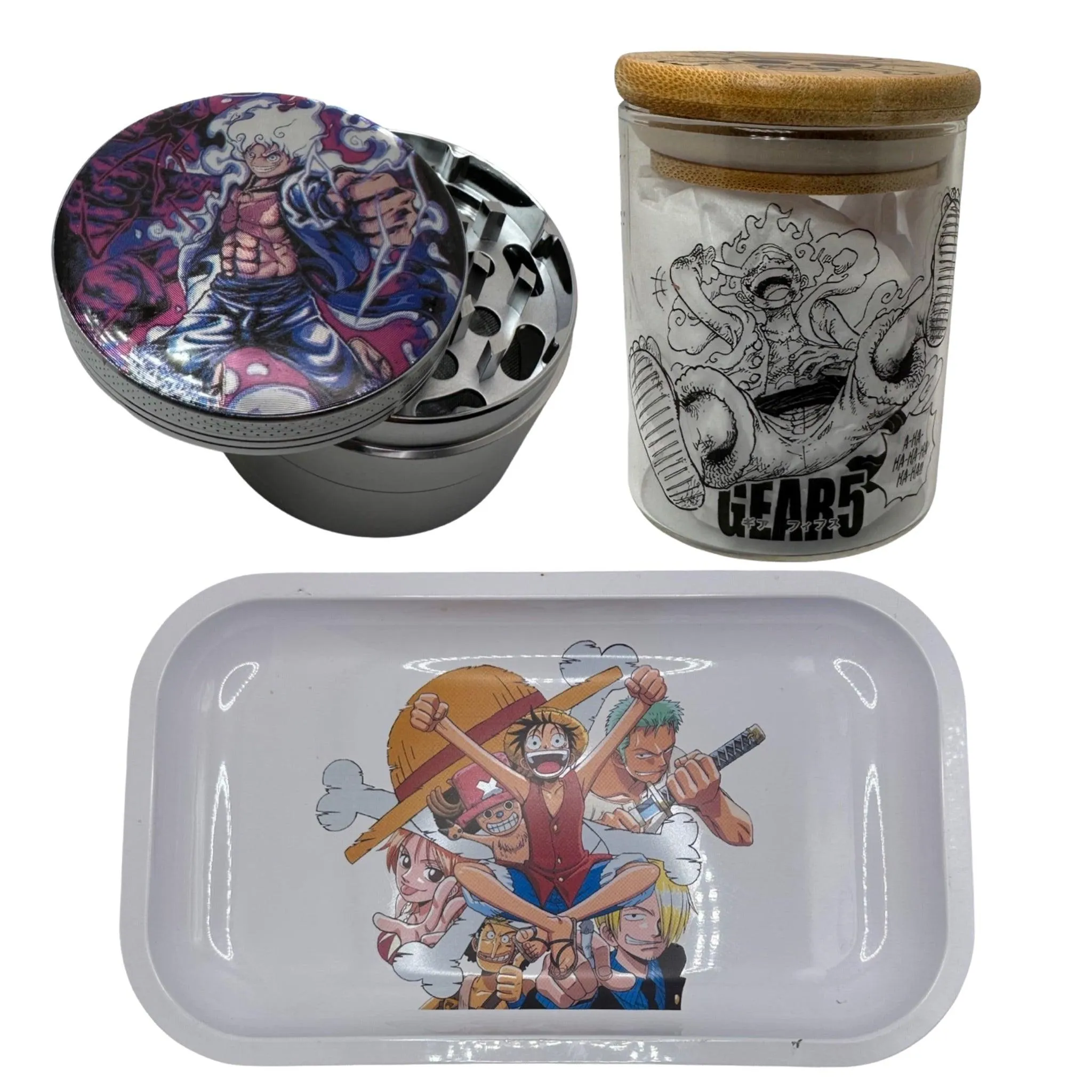 One Piece Anime Spice Grinder, Stash Jar, Rolling Tray Set