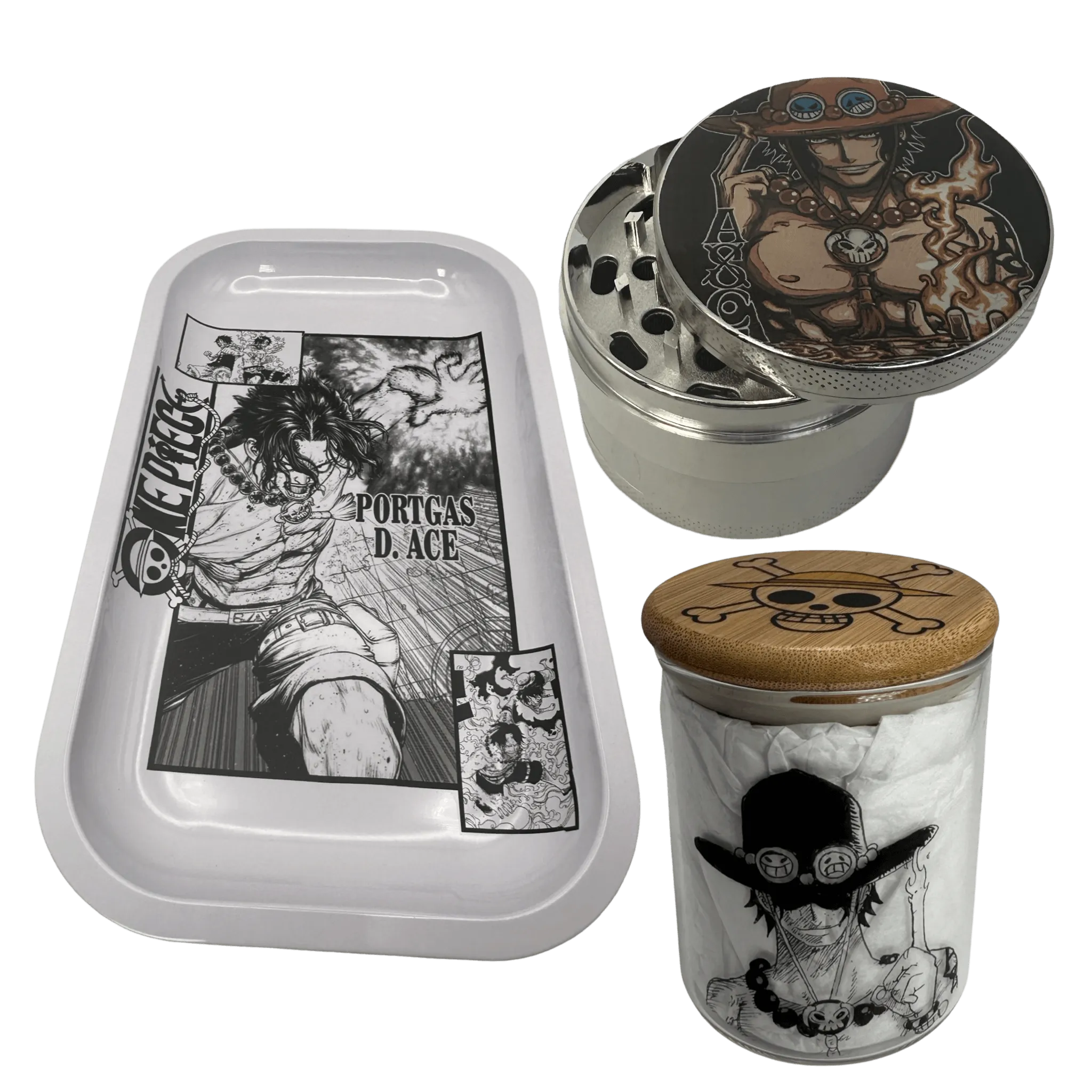 One Piece Anime Spice Grinder, Stash Jar, Rolling Tray Set