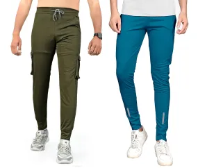 Pack of 2 Men Solid, Pocket Army Green , Air Force Blue Track Pants