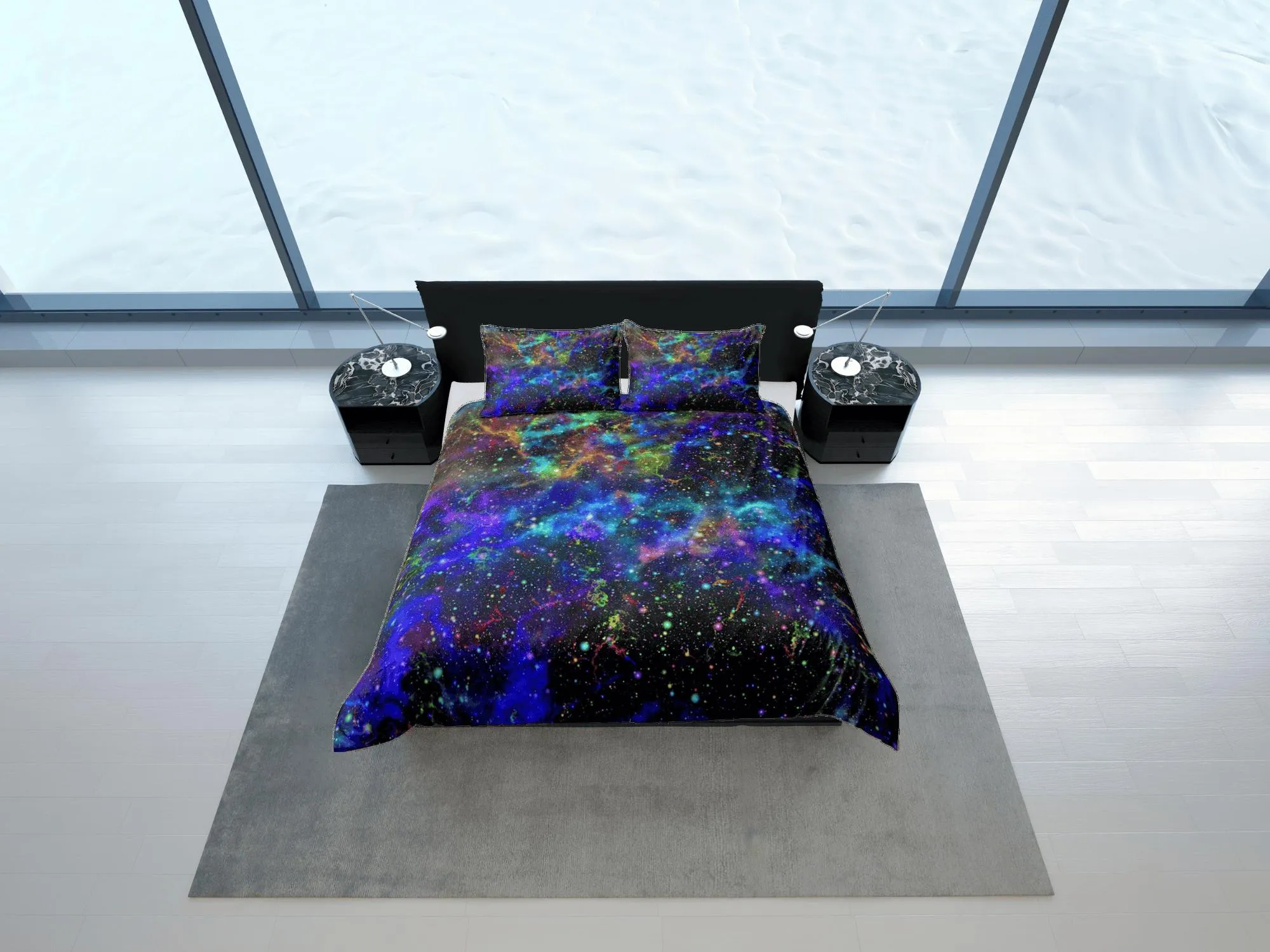 Paint splatter galaxy bedding, outer space bedding set full, cosmic duvet cover king, queen, dorm bedding, toddler bedding aesthetic duvet