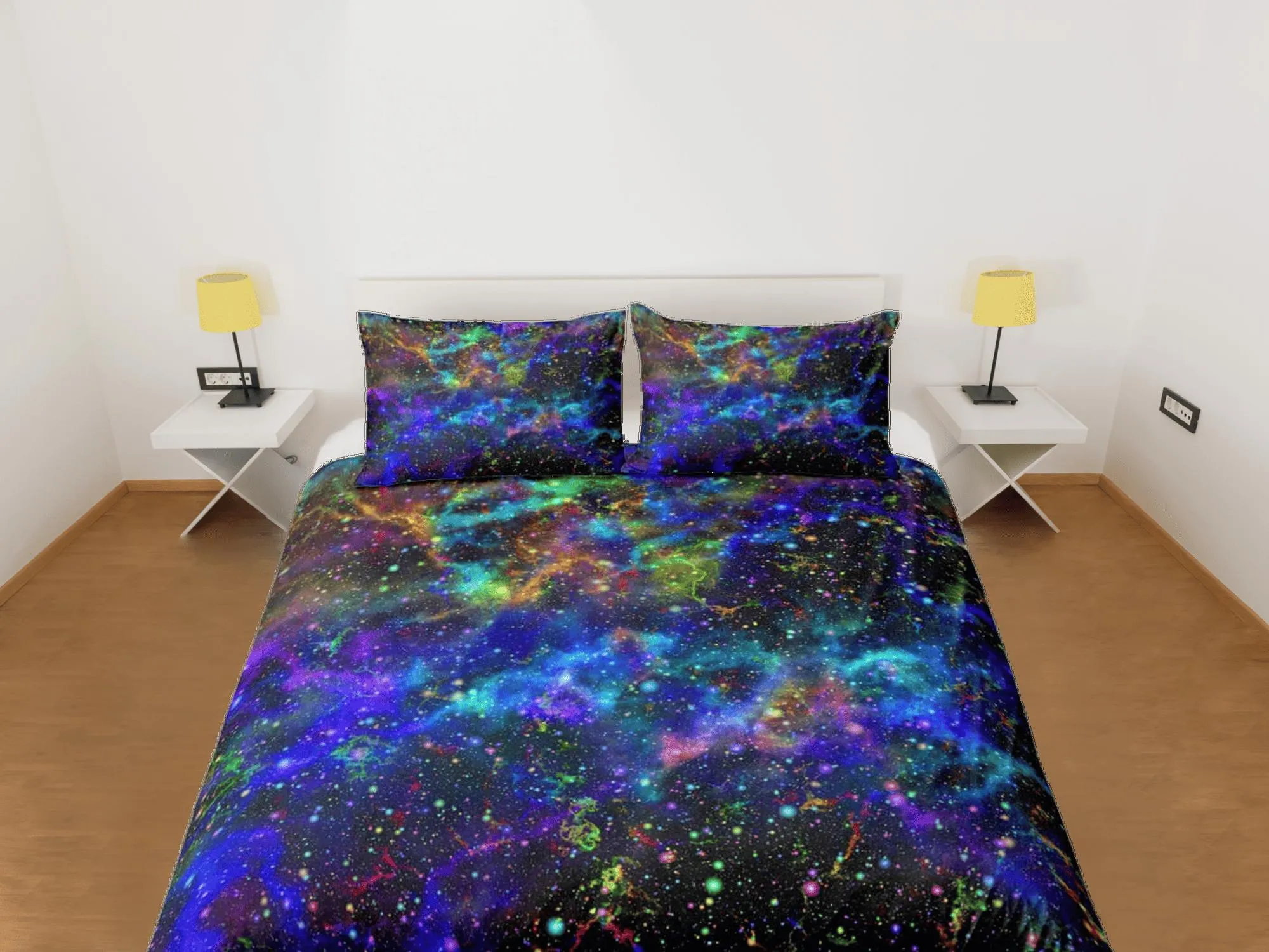 Paint splatter galaxy bedding, outer space bedding set full, cosmic duvet cover king, queen, dorm bedding, toddler bedding aesthetic duvet