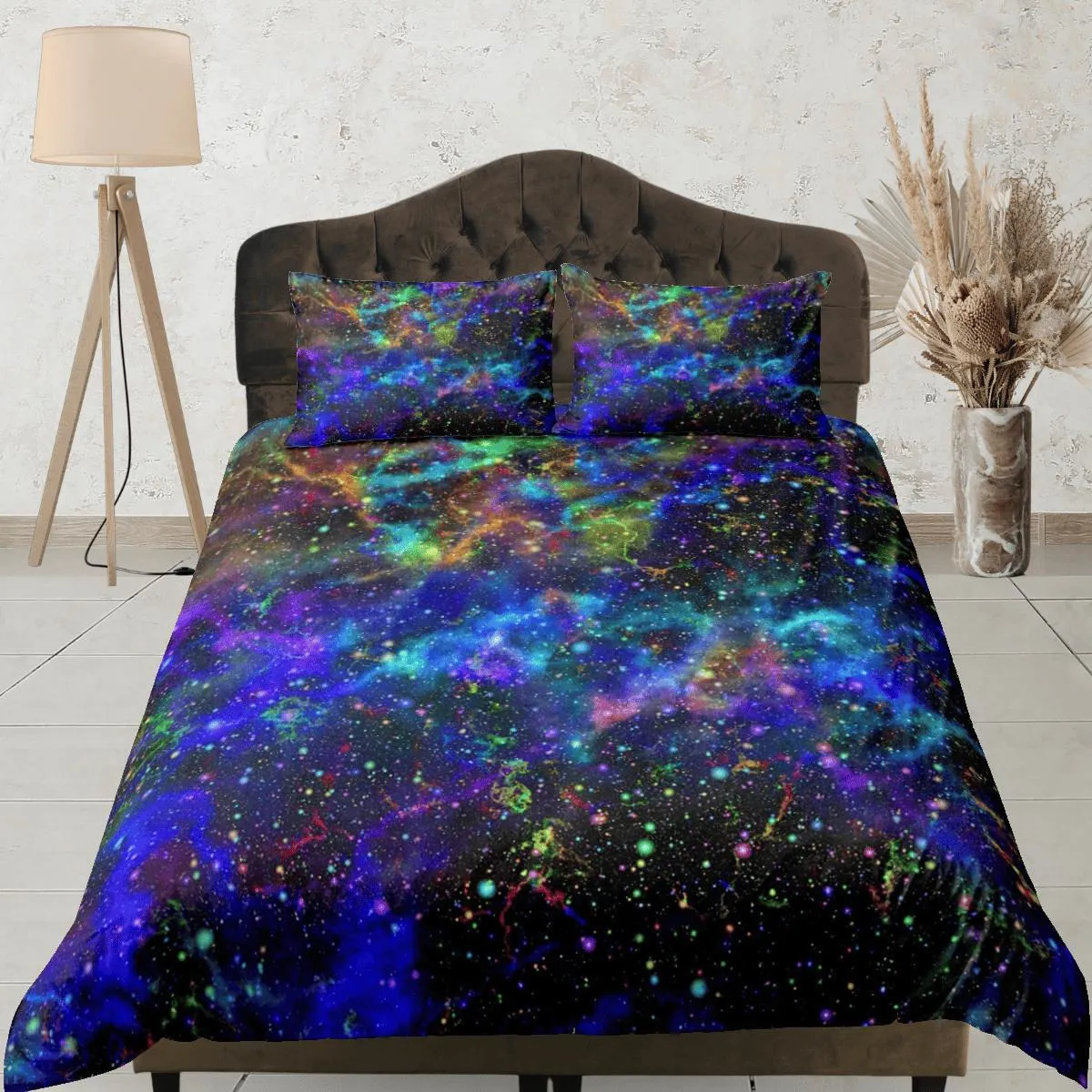 Paint splatter galaxy bedding, outer space bedding set full, cosmic duvet cover king, queen, dorm bedding, toddler bedding aesthetic duvet