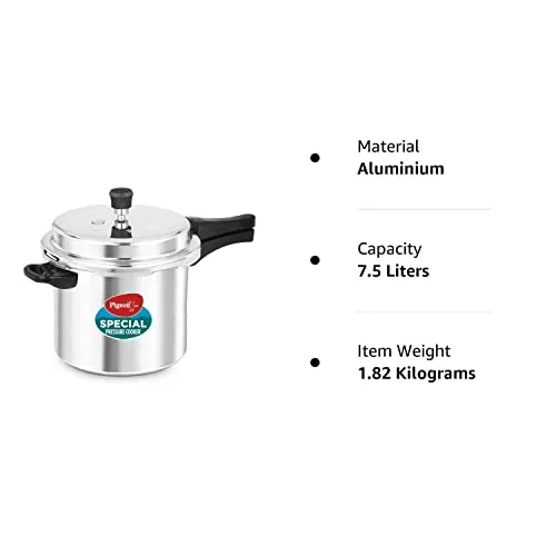 Pigeon by Stovekraft Non-Induction Base Aluminium Outer Lid Pressure Cooker 7.5L (Silver)