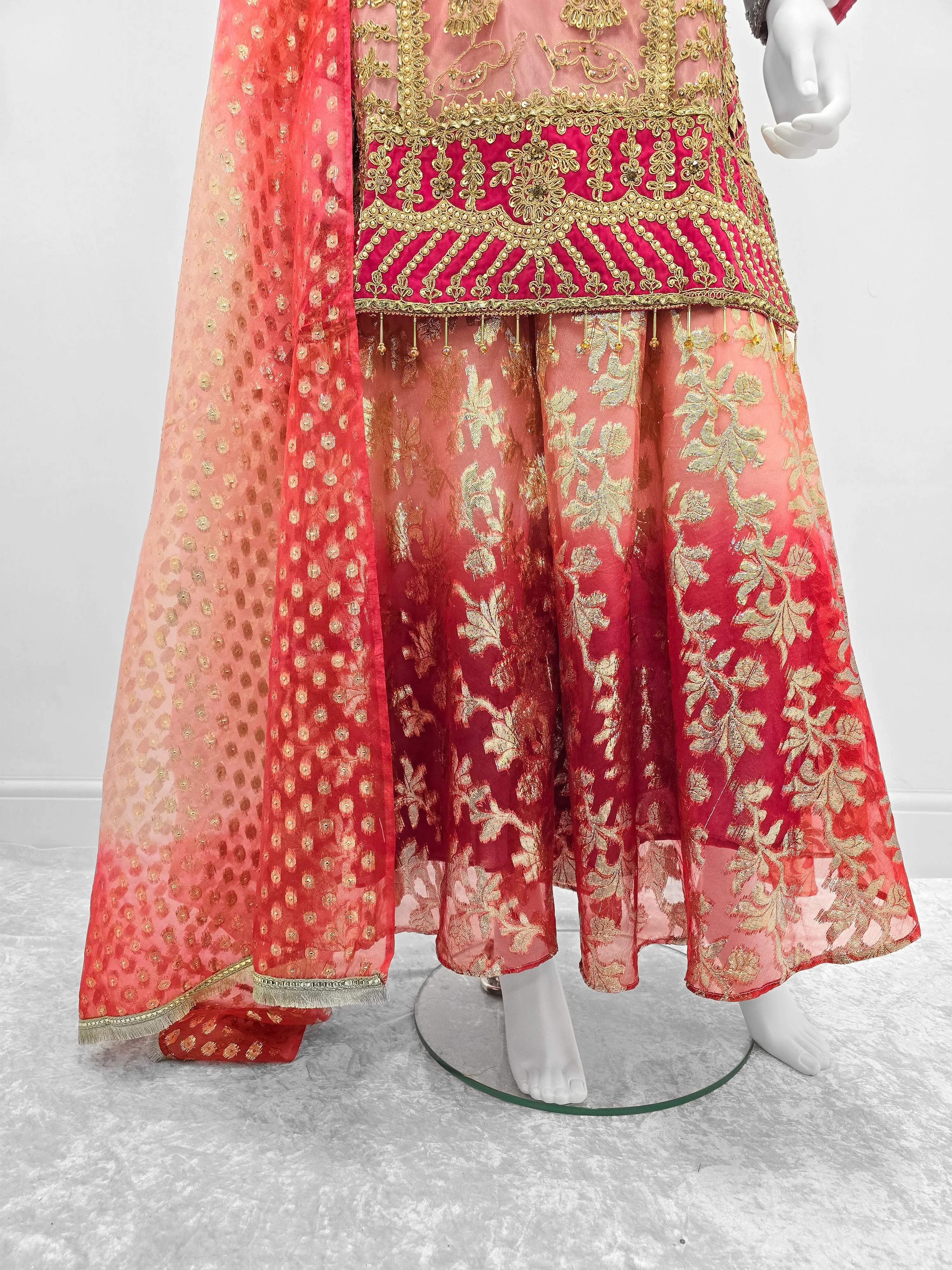 Pink Embroidered Net Suit with Sharara