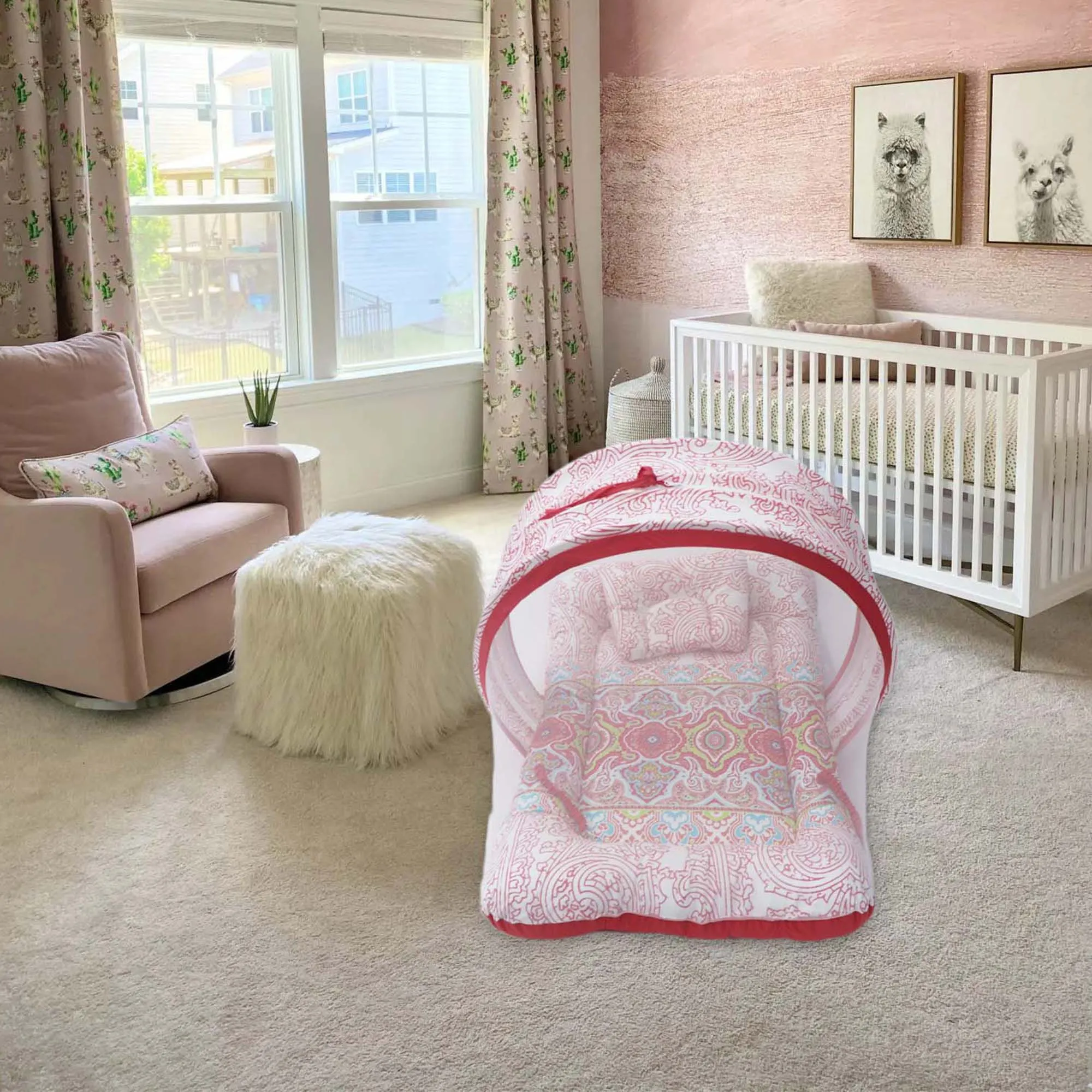 Pink Flower -  Kradyl Kroft Bassinet Style Mosquito Net Bedding for Infants