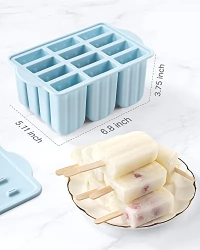 Popsicles Molds, MEETRUE 12 Pieces Silicone Popsicle Molds Easy-Release BPA-free Popsicle Maker Molds Ice Pop Molds Homemade Popsicle Ice Pop Maker with 50PCS Popsicle Sticks Cleaning Brush