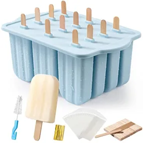 Popsicles Molds, MEETRUE 12 Pieces Silicone Popsicle Molds Easy-Release BPA-free Popsicle Maker Molds Ice Pop Molds Homemade Popsicle Ice Pop Maker with 50PCS Popsicle Sticks Cleaning Brush