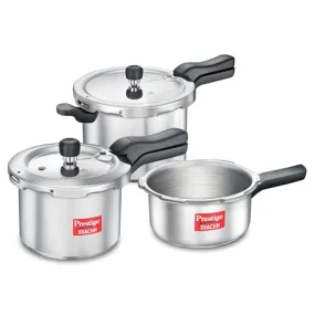 Prestige 2L 3L 5 Litres Svachh outer lid Aluminium combo Pressure Cooker with 2 Lids | Deep lid controls spillage | Gas & Induction Compatible | Safety Plug | Gasket-release system