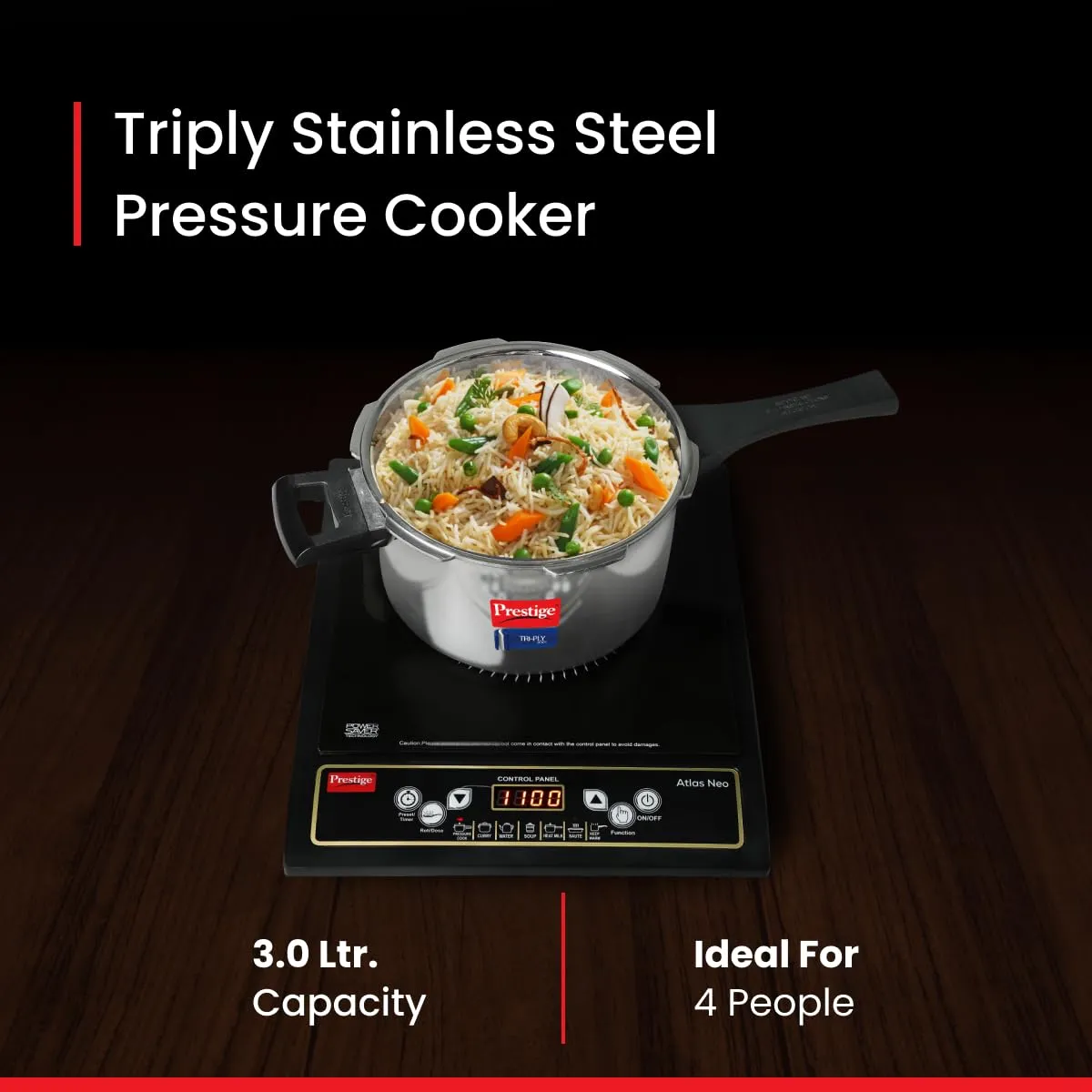 Prestige 3 Litres Svachh Triply Induction Base Outer Lid Pressure Cooker |Silver | Deep Lid Spillage Control | Even heat distribution|5 years warranty