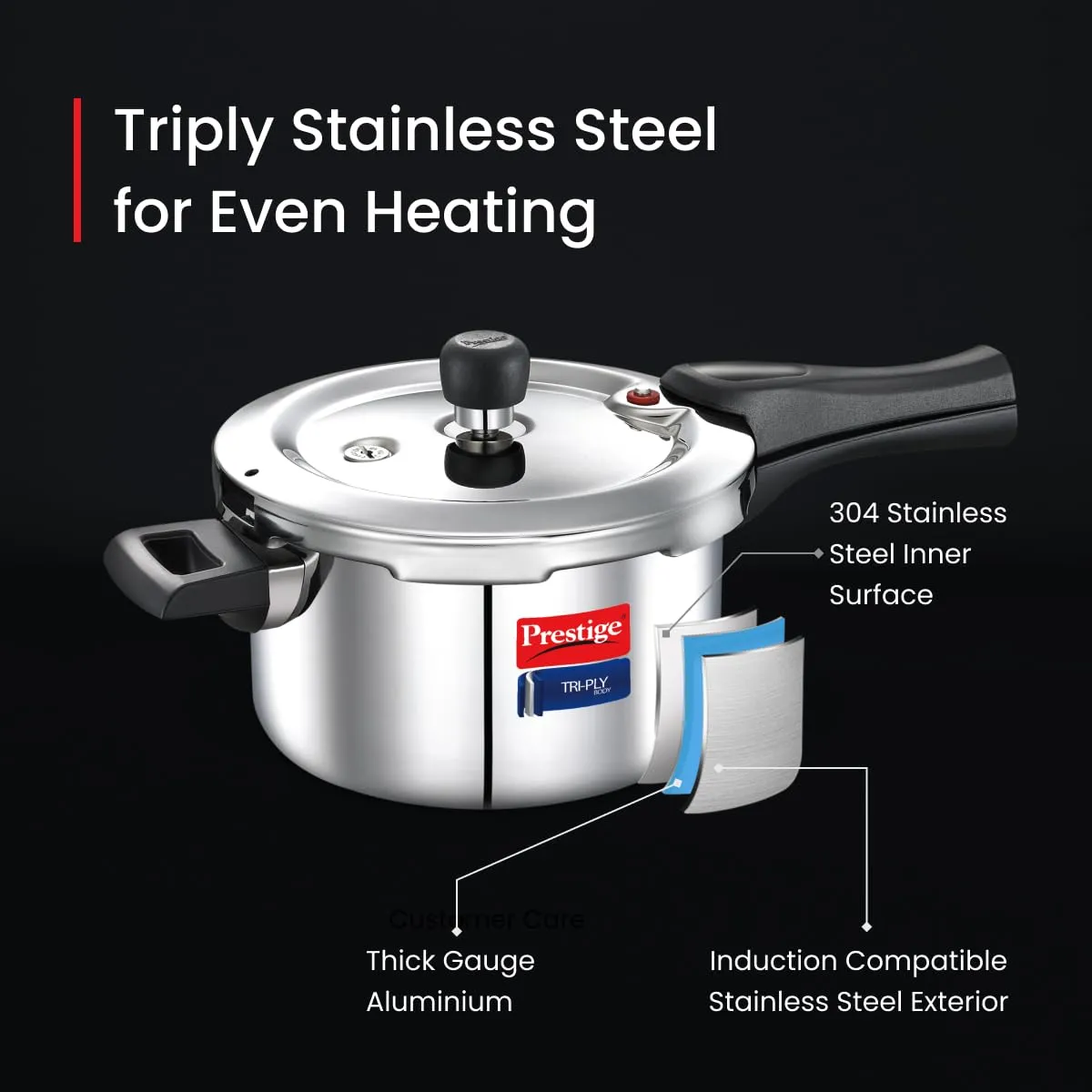 Prestige 3 Litres Svachh Triply Induction Base Outer Lid Pressure Cooker |Silver | Deep Lid Spillage Control | Even heat distribution|5 years warranty