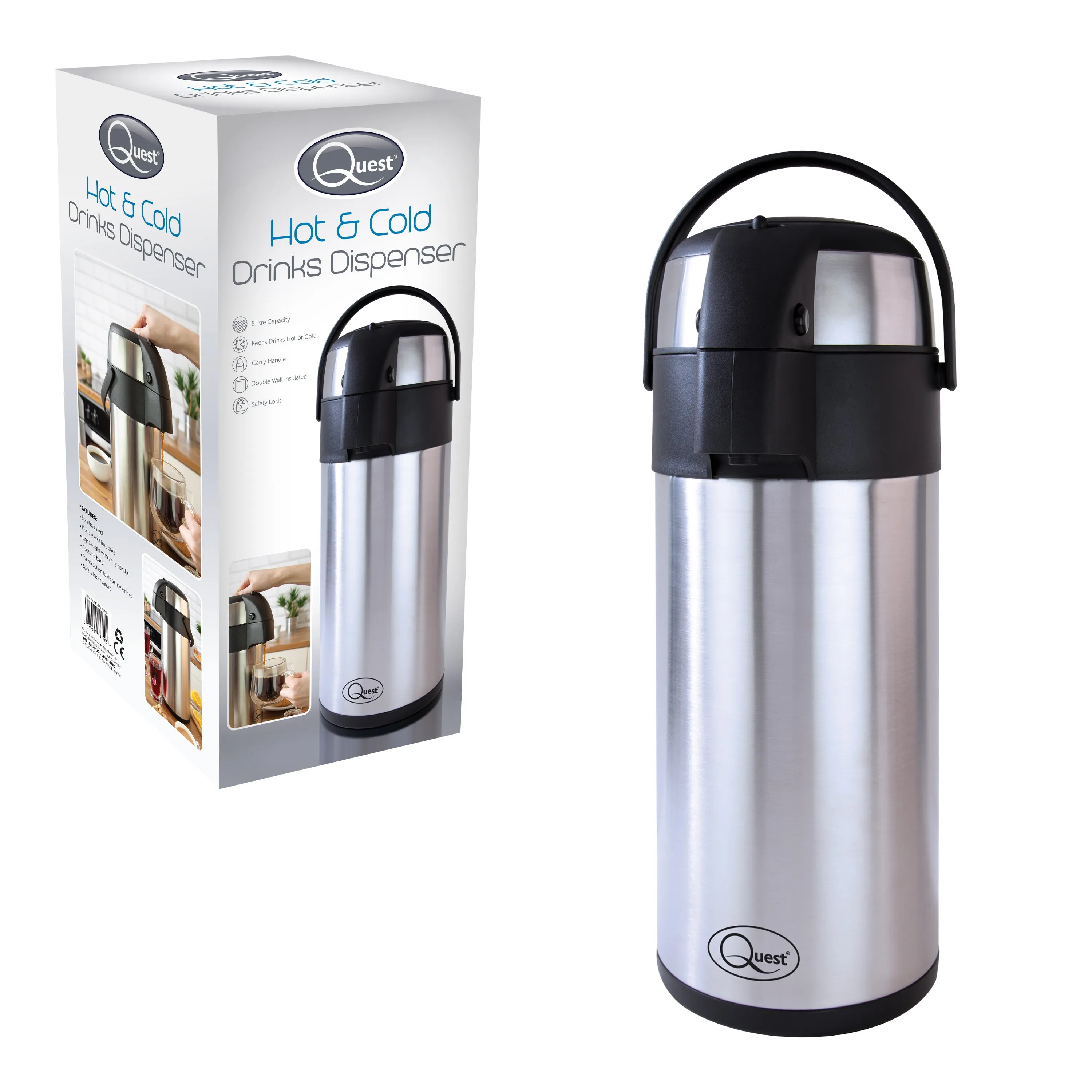 Quest Hot & Cold Drinks Dispenser 5L - Silver