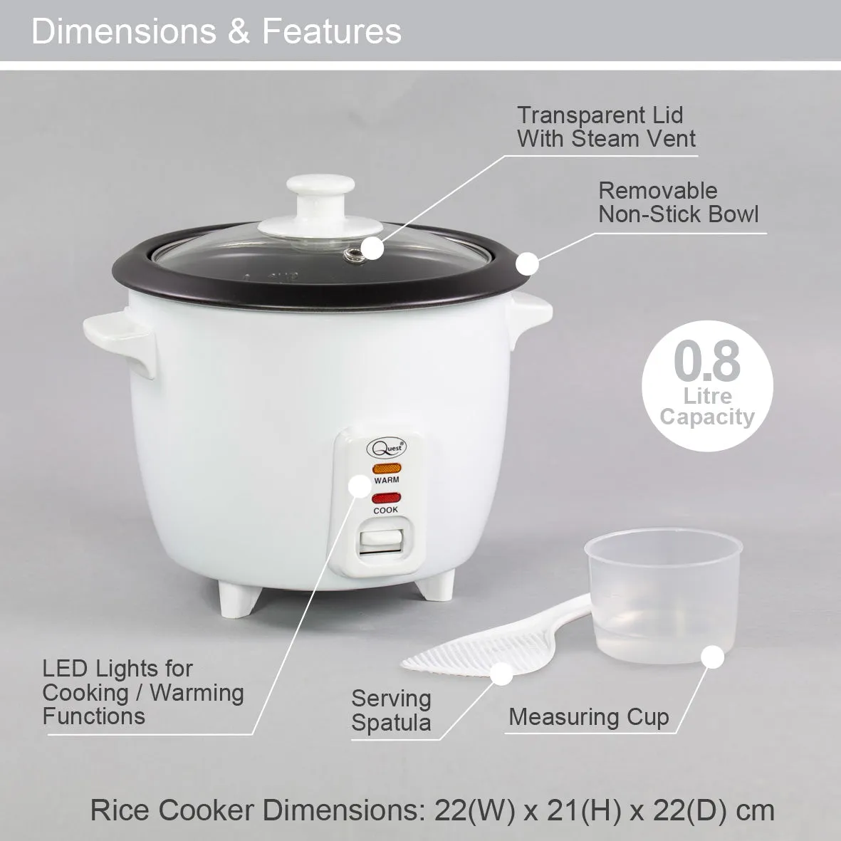 Quest Rice Cooker 0.8L - White