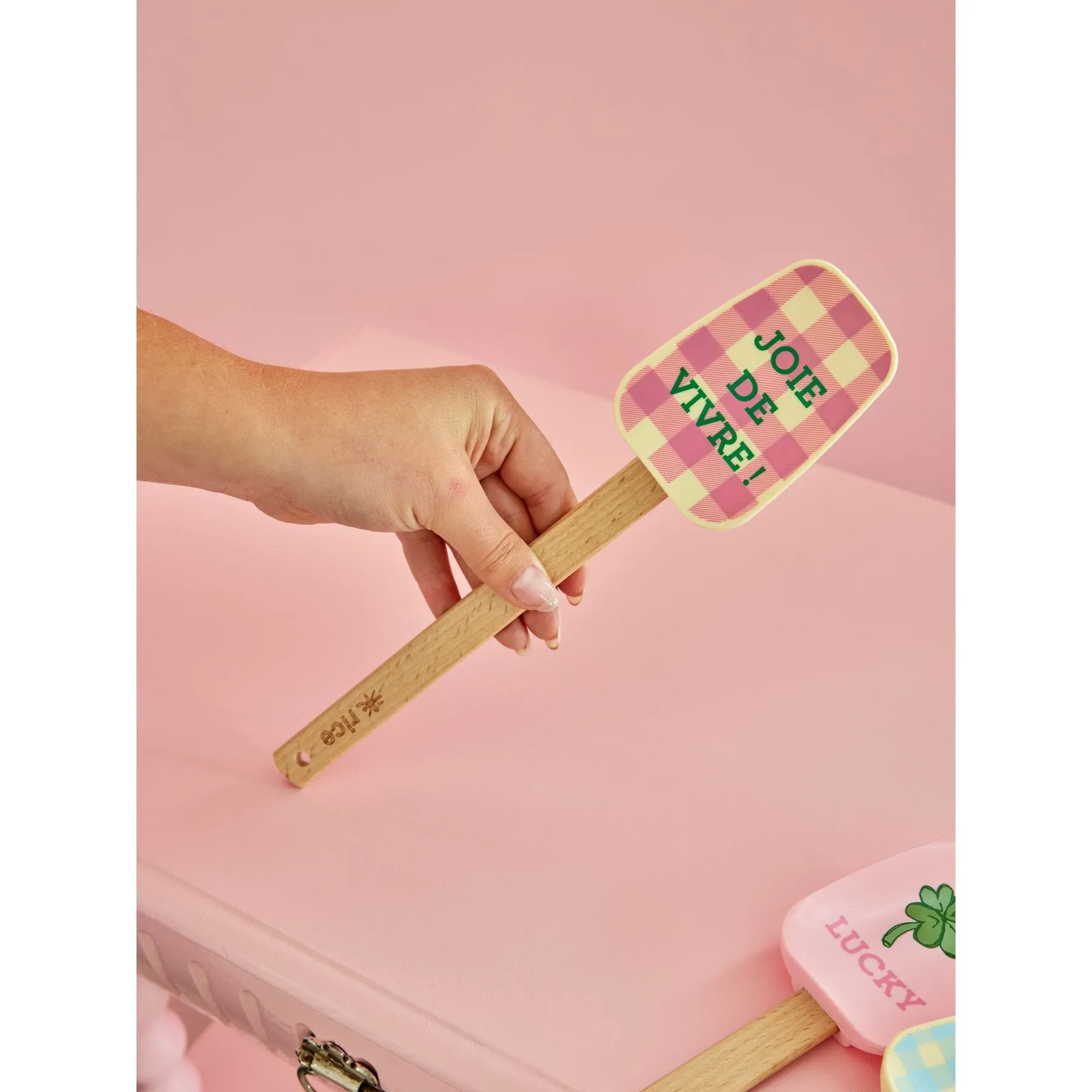 Rice DK Wood Scraper - Pink - Check It Out Print