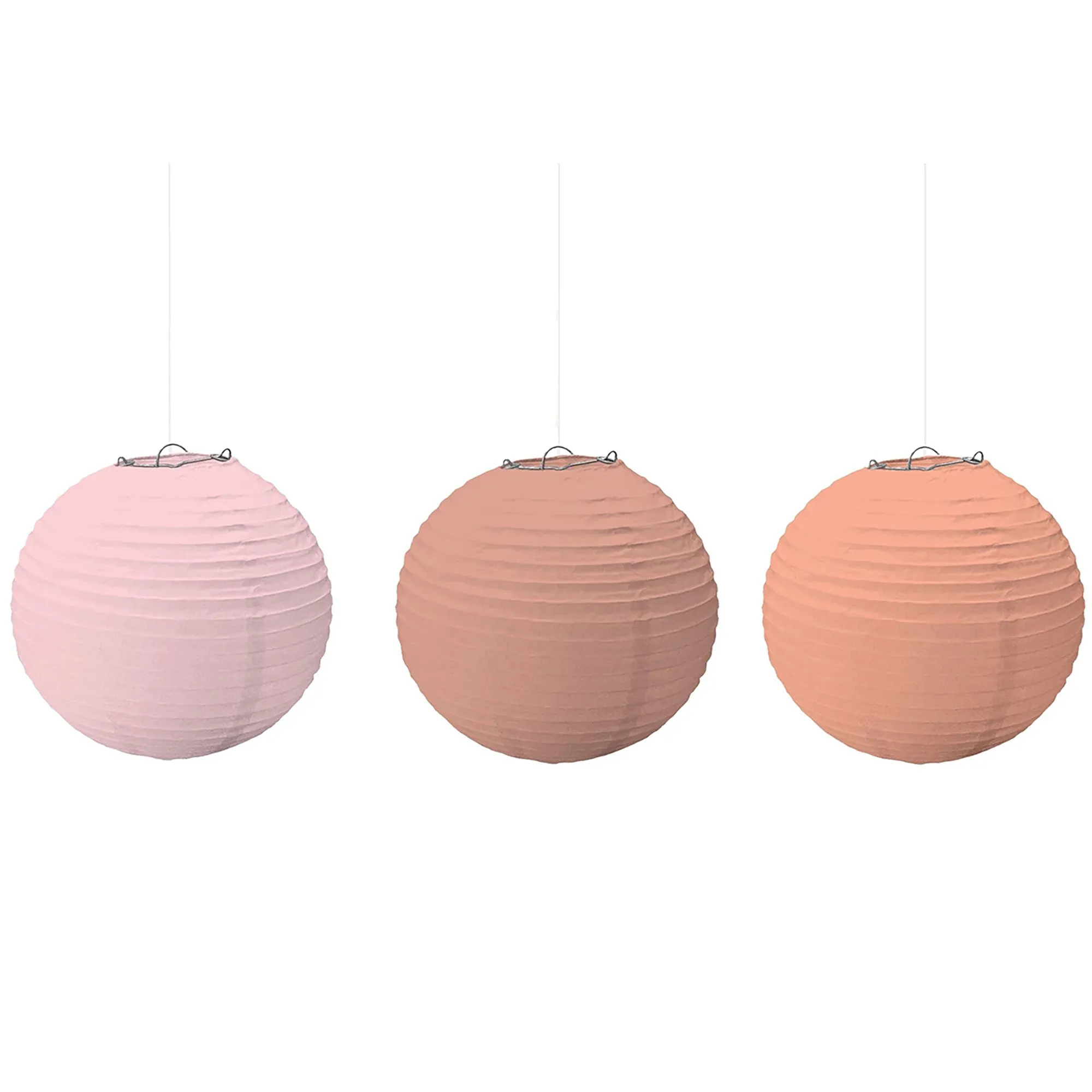 Round Paper Lanterns - Rose Gold, 9.5 inches, 3 counts