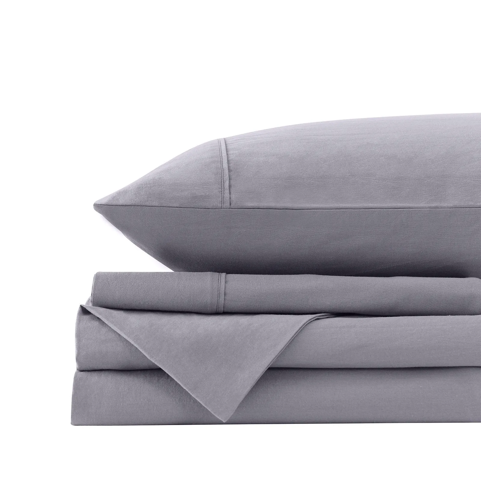 Royal Comfort Vintage Washed 100% Cotton Sheet Set Fitted Flat Sheet Pillowcases King Grey