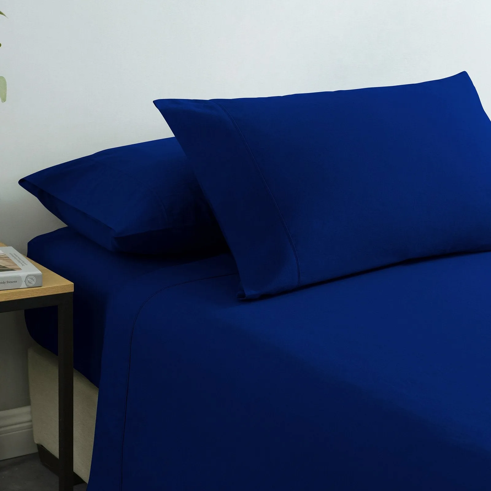 Royal Comfort Vintage Washed 100% Cotton Sheet Set Fitted Flat Sheet Pillowcases Queen Royal Blue