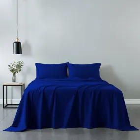 Royal Comfort Vintage Washed 100% Cotton Sheet Set Fitted Flat Sheet Pillowcases Queen Royal Blue