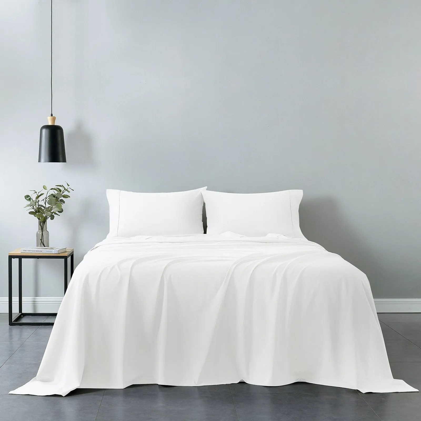 Royal Comfort Vintage Washed 100% Cotton Sheet Set Fitted Flat Sheet Pillowcases Queen White