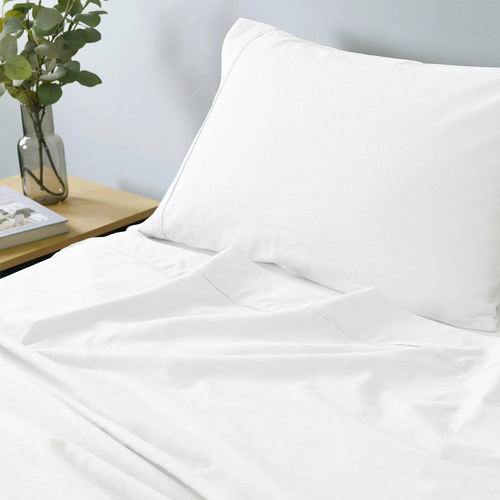 Royal Comfort Vintage Washed 100% Cotton Sheet Set Fitted Flat Sheet Pillowcases Queen White