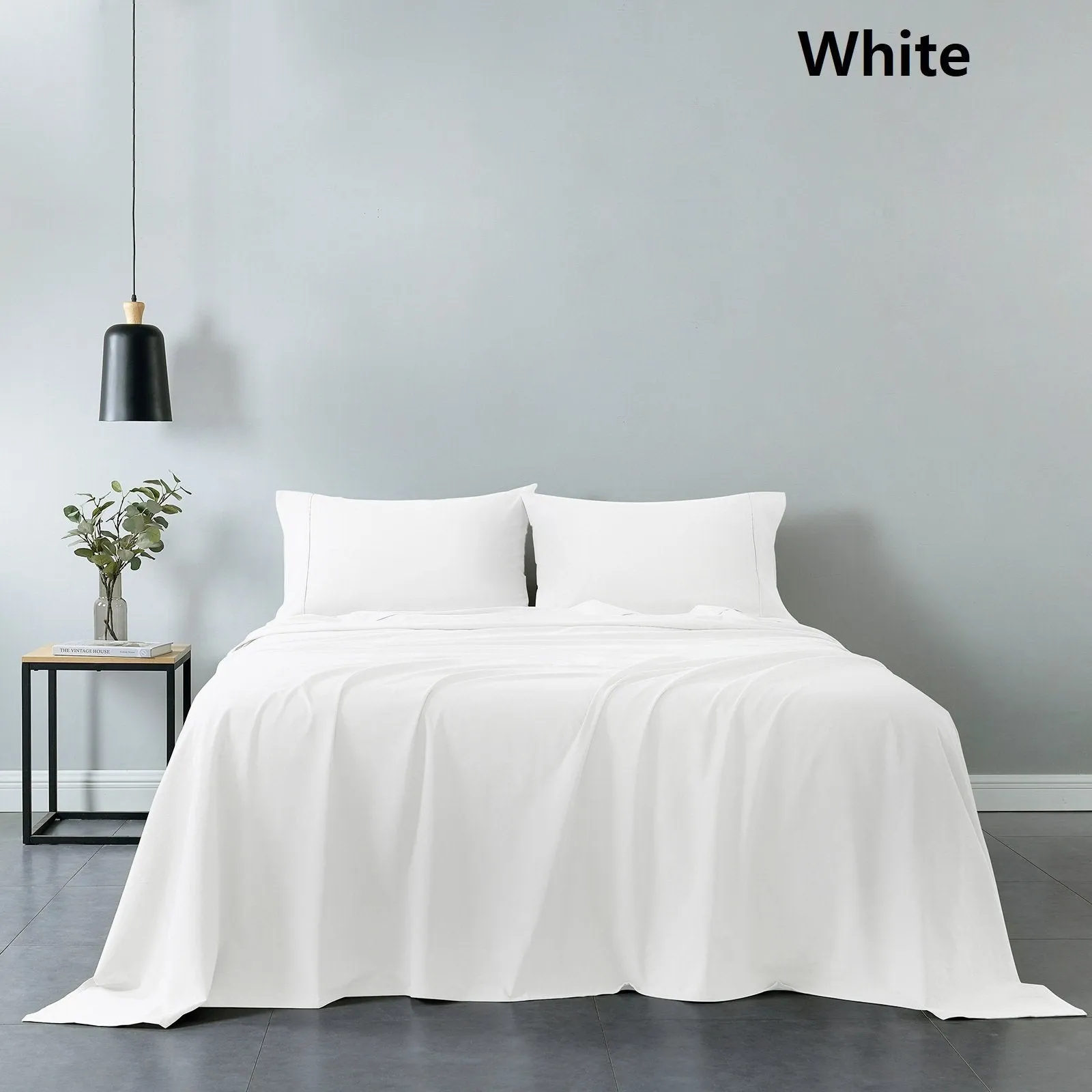 Royal Comfort Vintage Washed 100% Cotton Sheet Set Fitted Flat Sheet Pillowcases Queen White