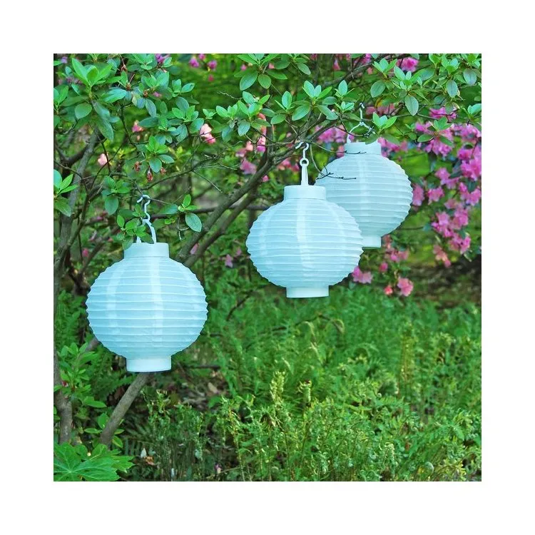 Solar-Powered Nylon Lanterns Set of 3 - White