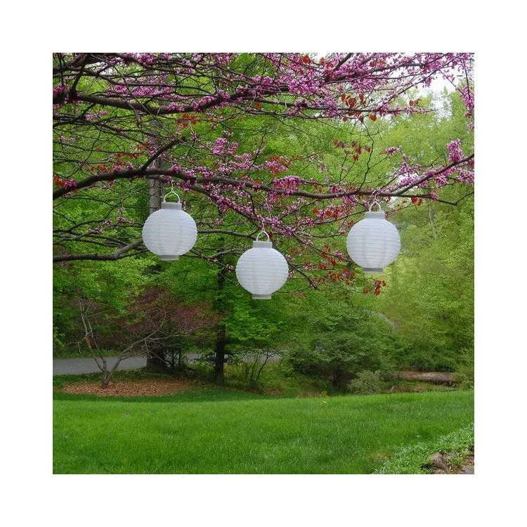 Solar-Powered Nylon Lanterns Set of 3 - White