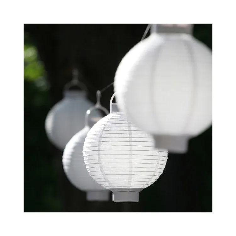 Solar-Powered Nylon Lanterns Set of 3 - White