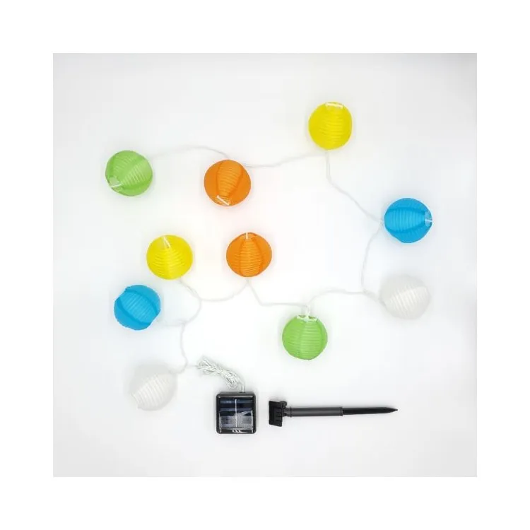 Solar-Powered String Lights with 10 Nylon Lanterns - Multi-Color