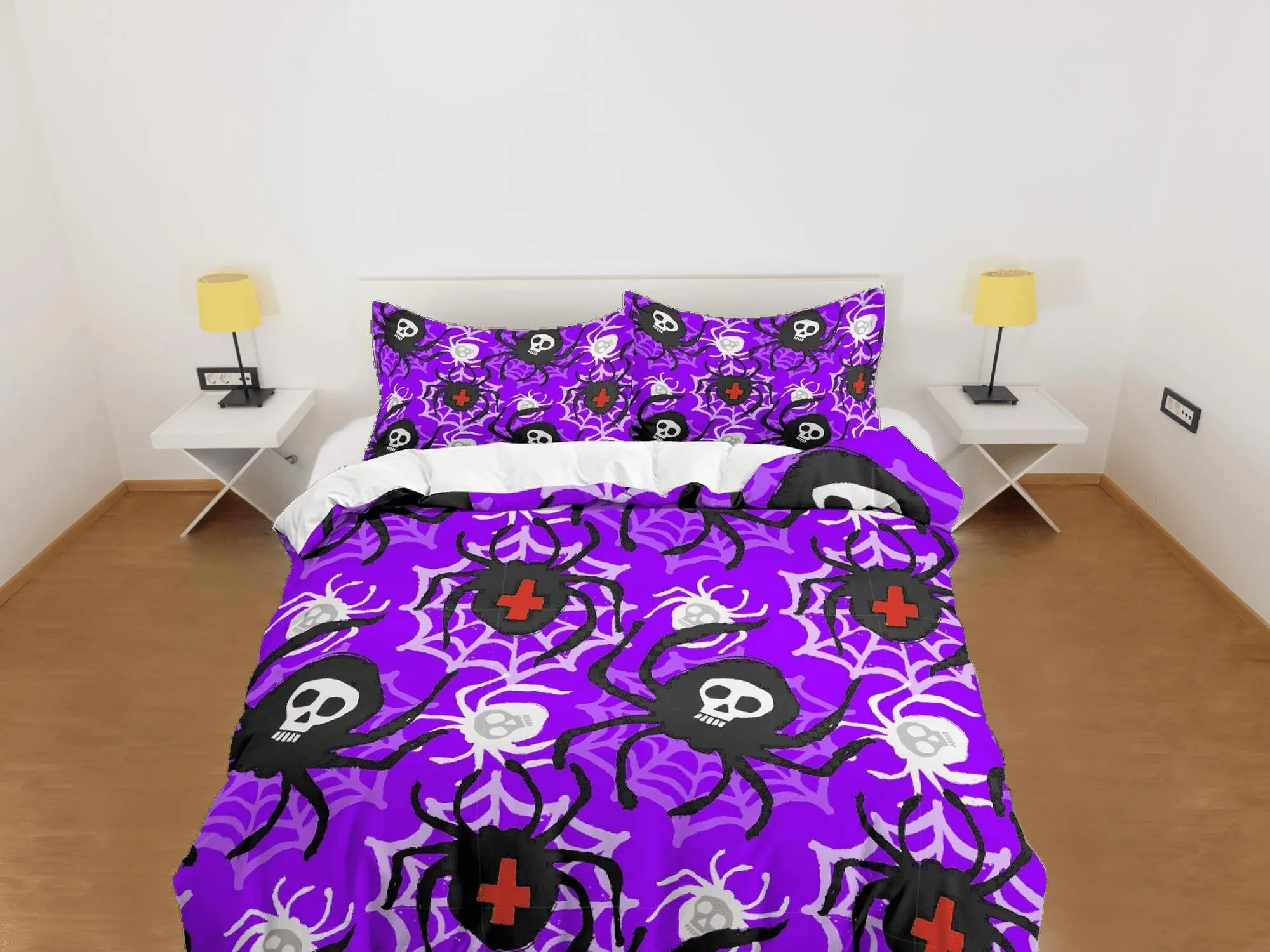 Spiders purple halloween bedding & pillowcase, gothic duvet cover, dorm bedding, halloween goth decor toddler bedding, halloween gift