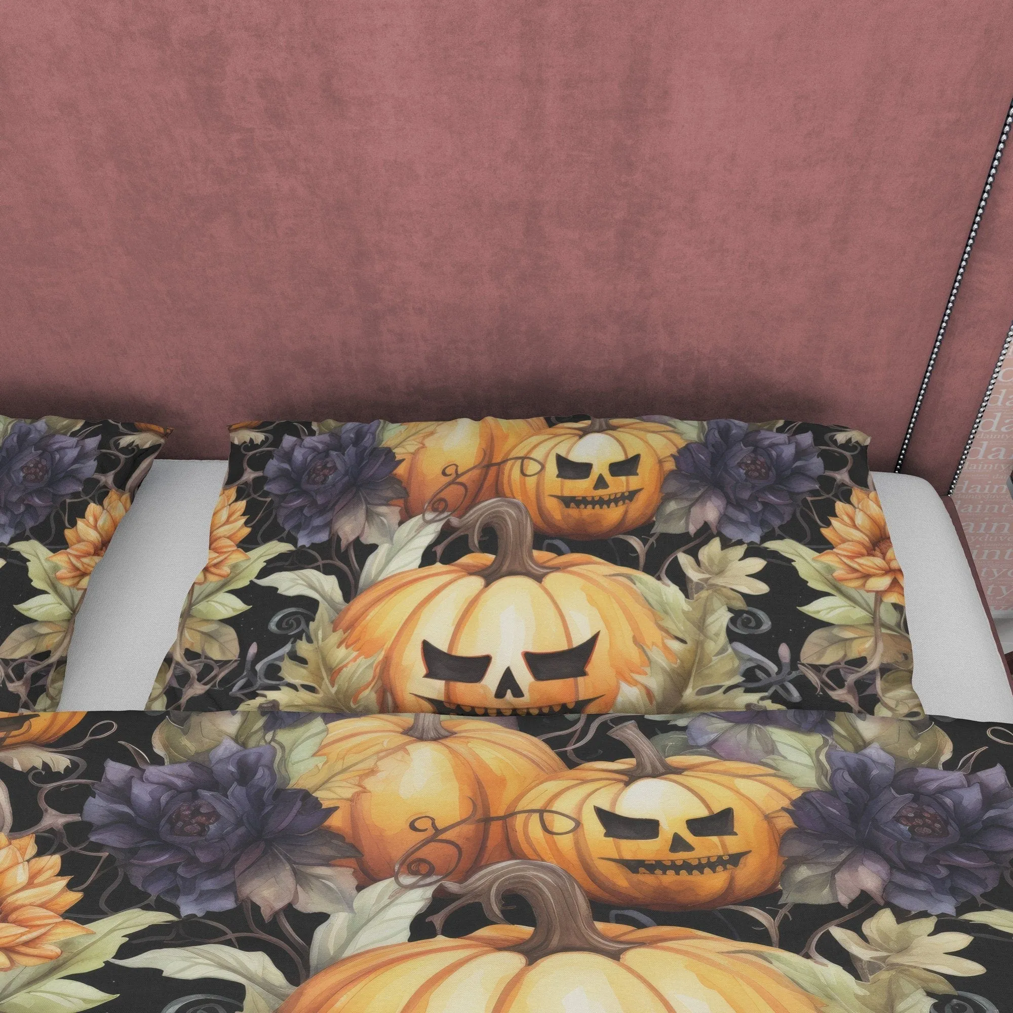 Spooky Bedding Retro Pumpkin Duvet Cover Set, Farmhouse Quilt Cover, Halloween Room Decor, Autumn Quilt Cover, Dorm Bedding, Bedspread