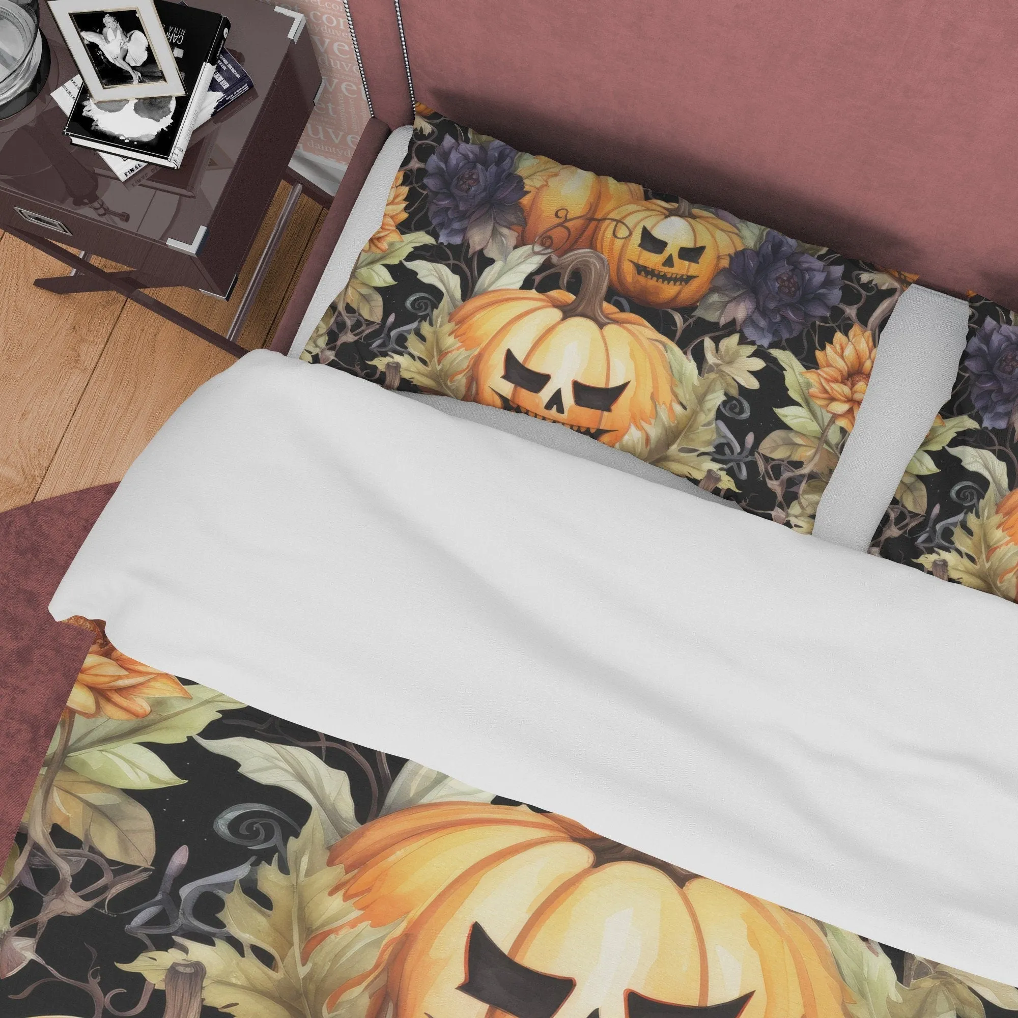 Spooky Bedding Retro Pumpkin Duvet Cover Set, Farmhouse Quilt Cover, Halloween Room Decor, Autumn Quilt Cover, Dorm Bedding, Bedspread