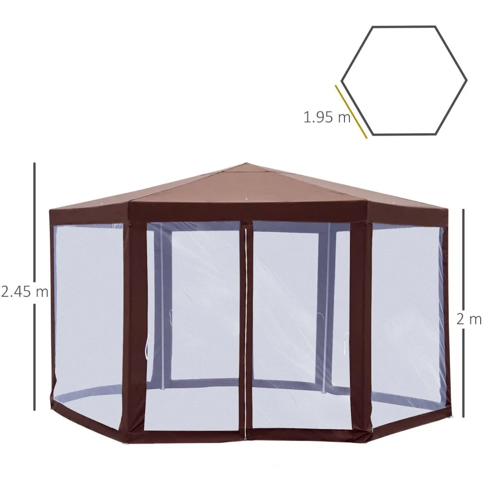 Steel Frame Garen Gazebo with Mosquito Net - Brown