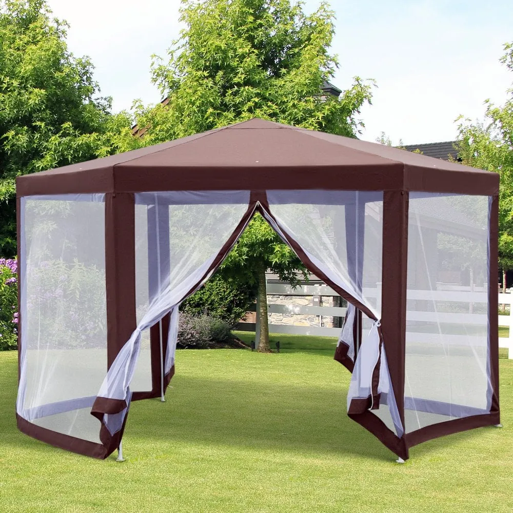 Steel Frame Garen Gazebo with Mosquito Net - Brown