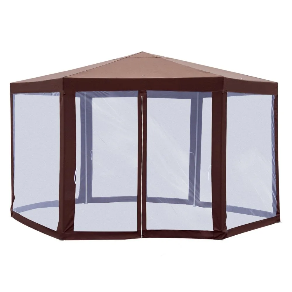 Steel Frame Garen Gazebo with Mosquito Net - Brown