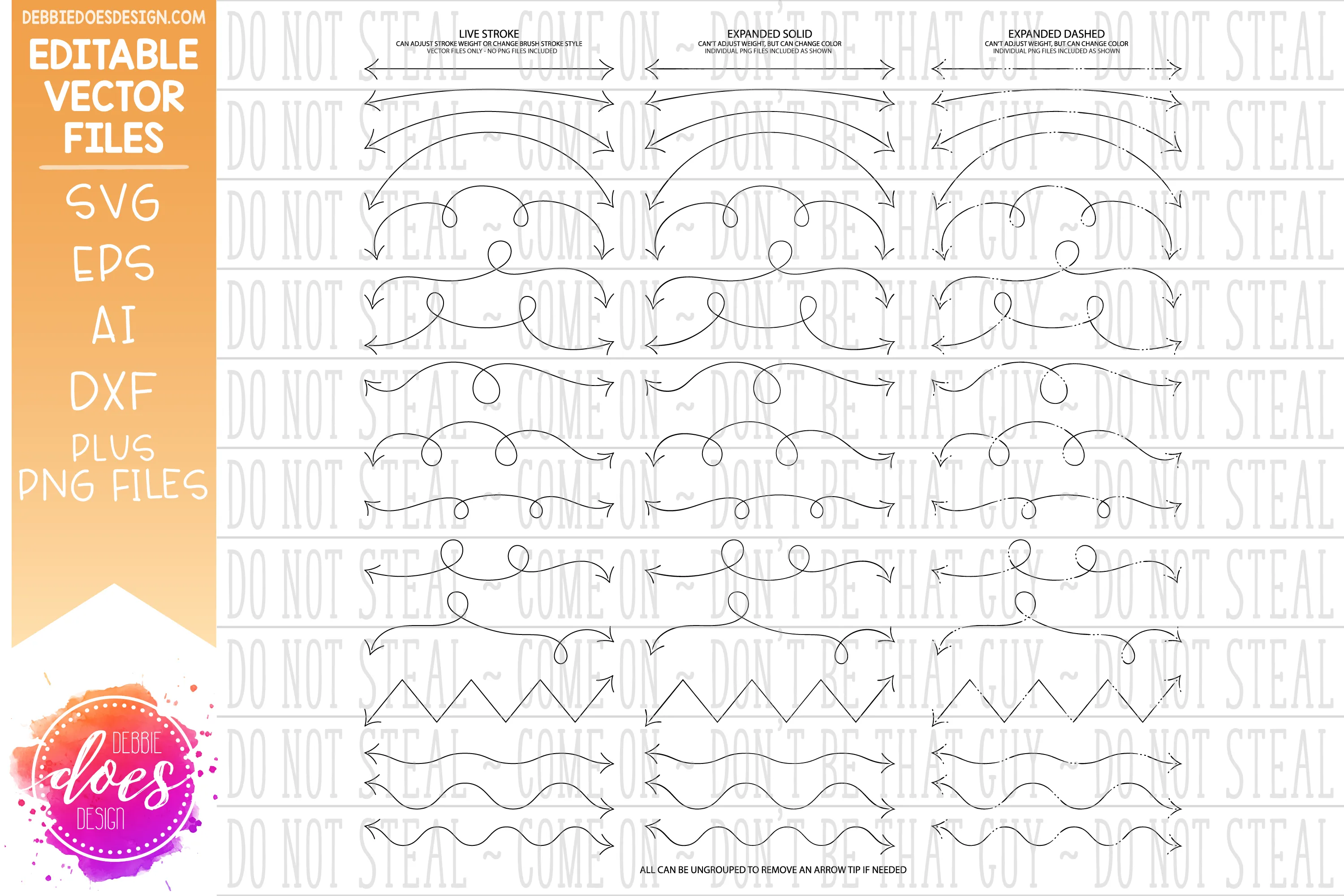 Super Heart & Squiggly Arrow Set - Includes 48 Arrows & 24 Hearts! - PNG & Editable Vector Files - Design Elements