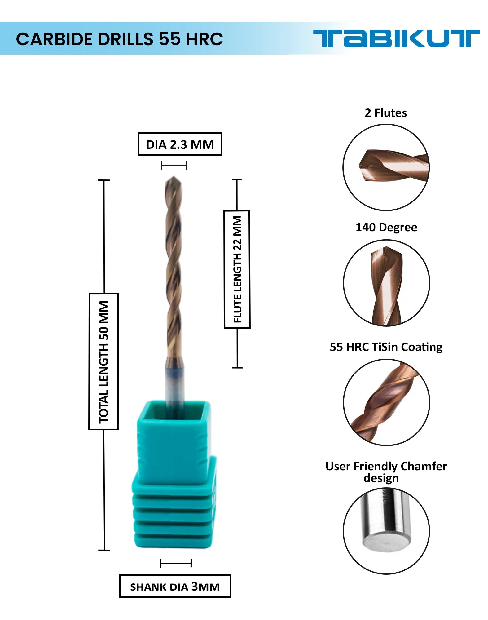 Tabikut drill 2 mm to 2.9 mm pack of 1 (1 piece as per size choosen )