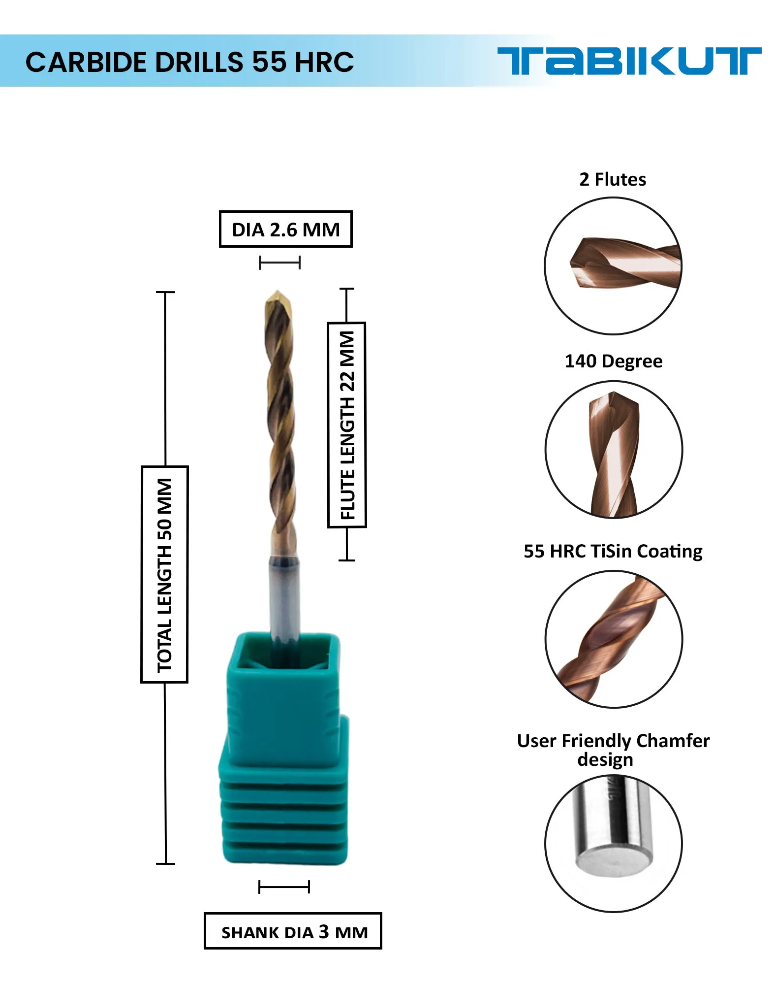 Tabikut drill 2 mm to 2.9 mm pack of 1 (1 piece as per size choosen )