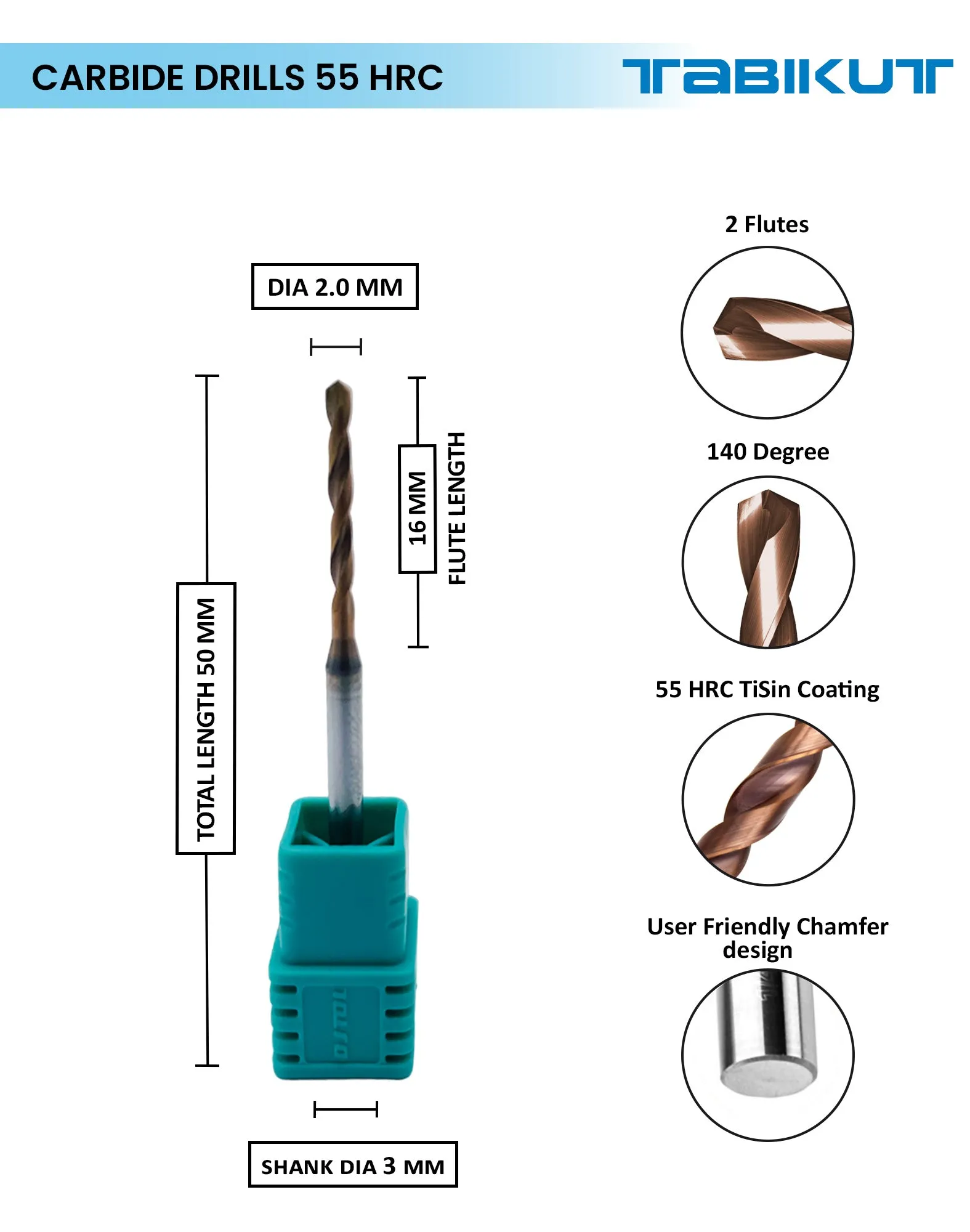 Tabikut drill 2 mm to 2.9 mm pack of 1 (1 piece as per size choosen )