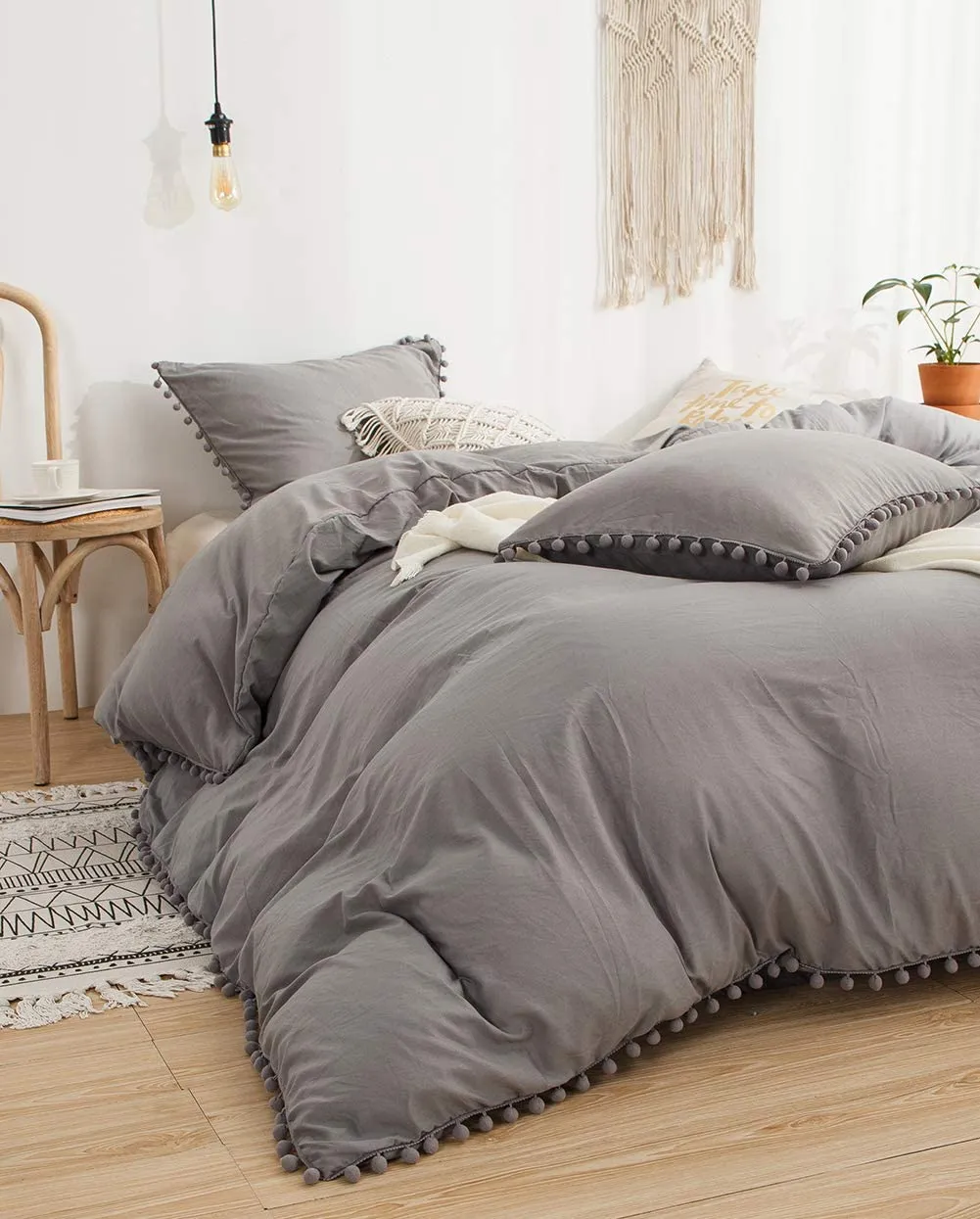 The Softy Pom Pom Gray Bed Set