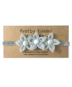 Three Flower Applique Headband - Silver