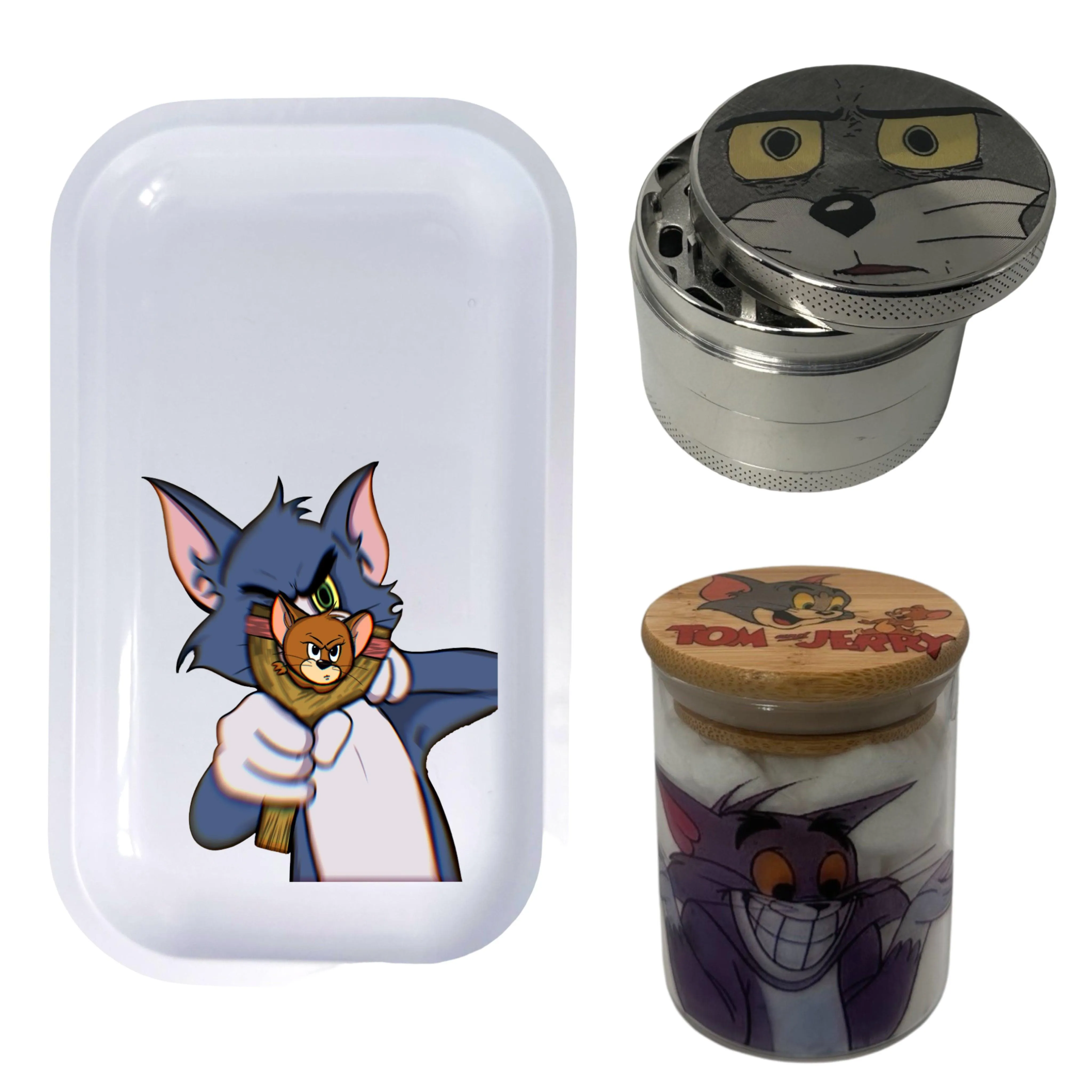 Tom and Jerry Cartoon Spice Grinder, Stash Jar, Rolling Tray Set