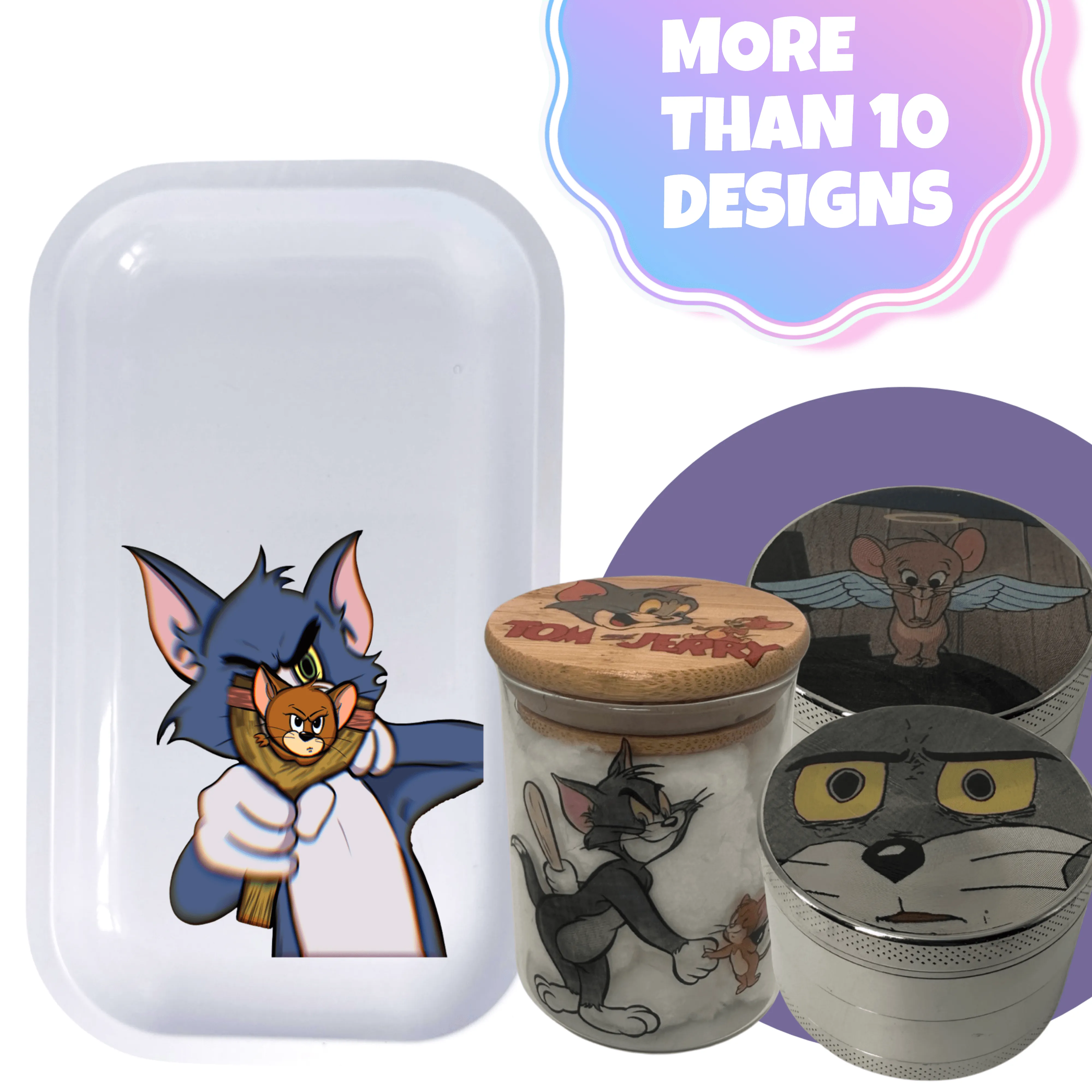 Tom and Jerry Cartoon Spice Grinder, Stash Jar, Rolling Tray Set