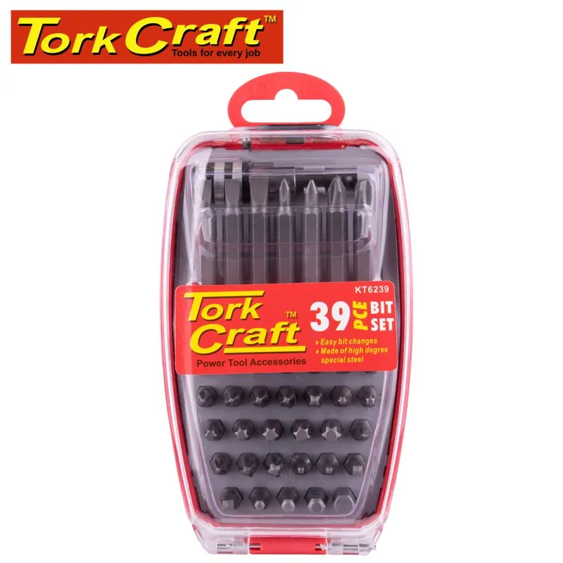 TORK CRAFT SCREWDRIVER BIT SET 39PC 25MM 50MM BITS WITH QUICK RELEASE BIT HOLDER KT6239