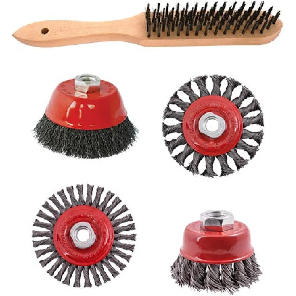 Tork Craft | Wire Brush Angle Grinder Kit M14 Crimped & Knotted Set Hand Brush 5Pc