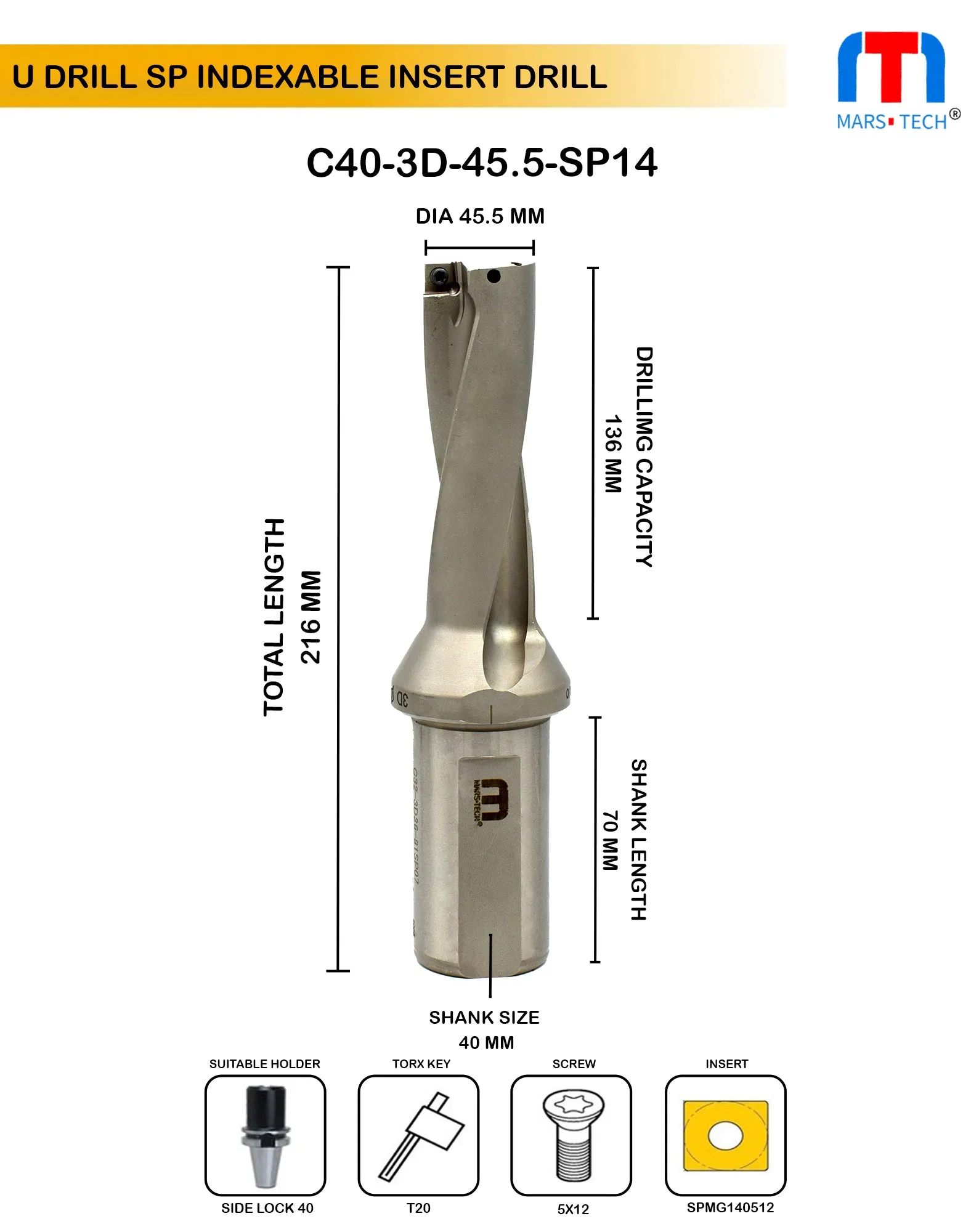 U drill 45.5 mm