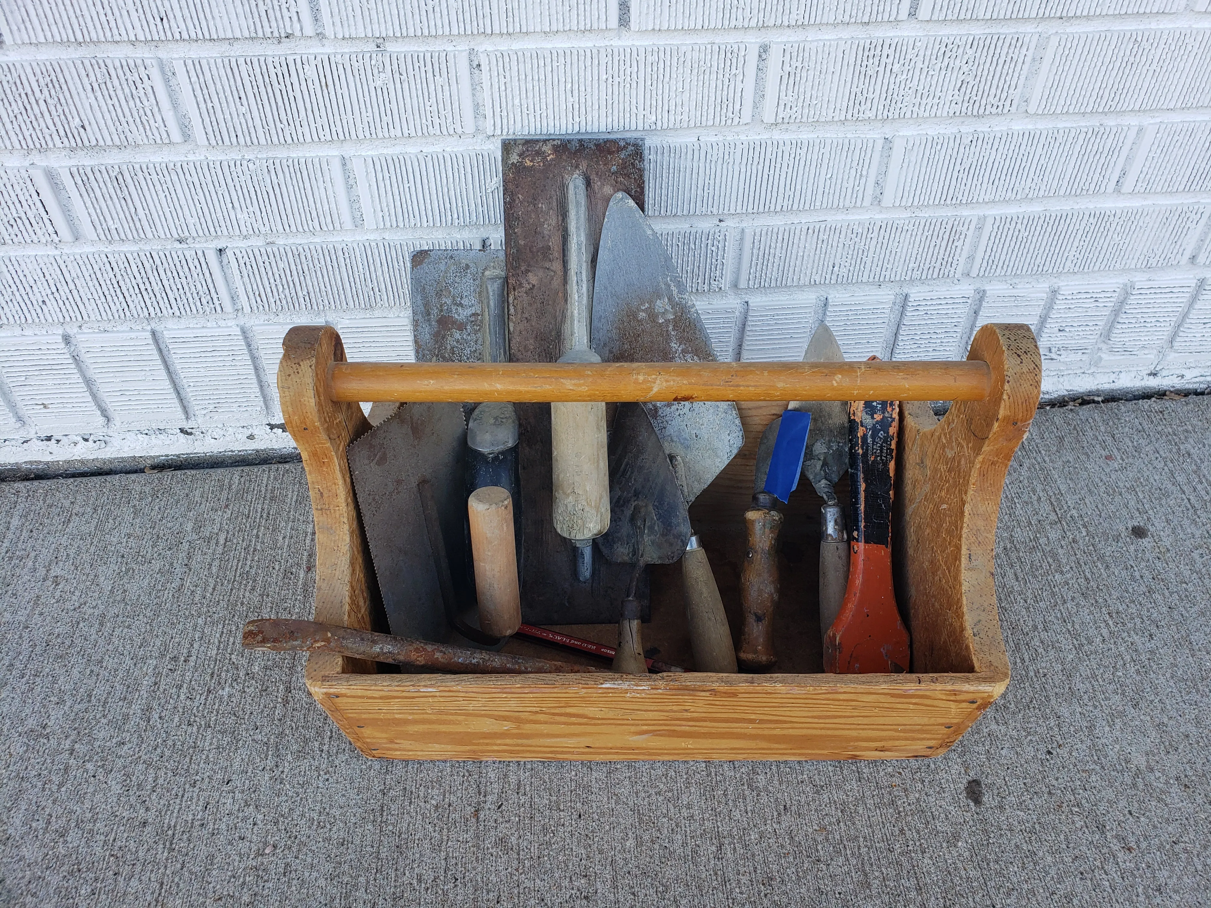 Vintage Tool Caddy with 9 Masonry Tools